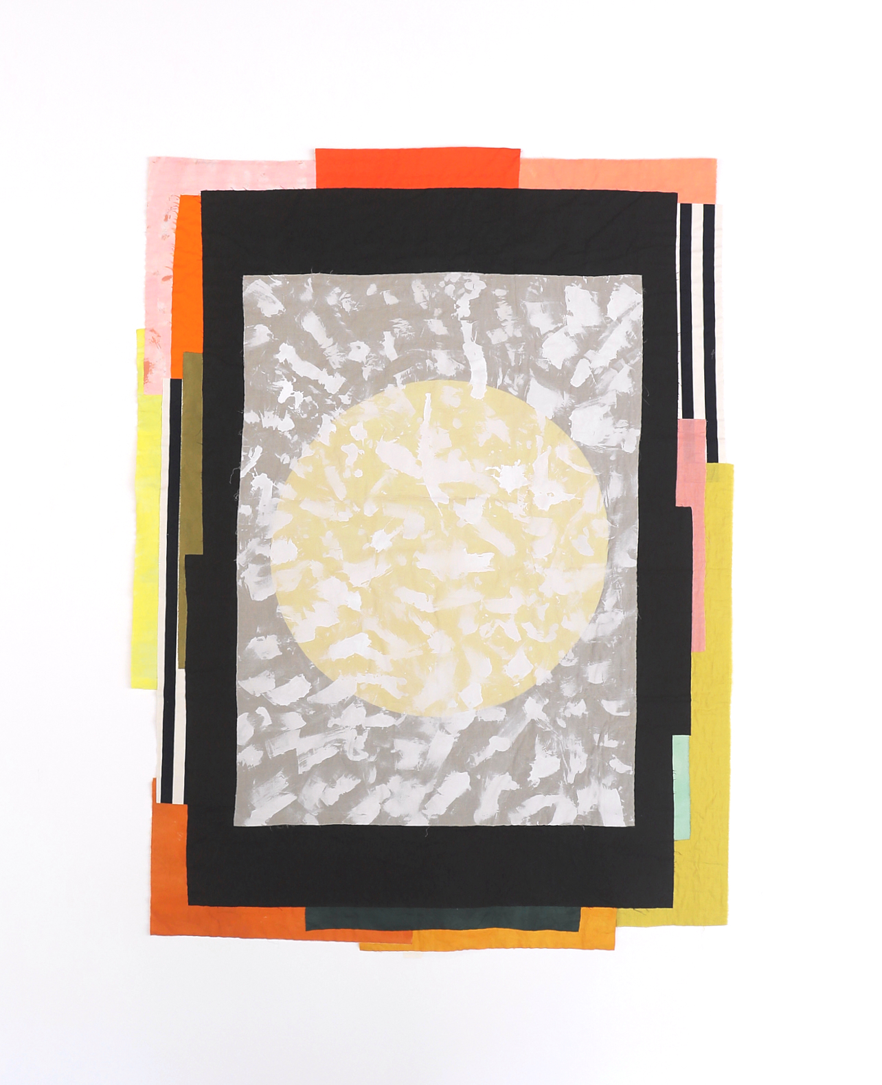 Sun/Screen, 2024. Acrylic on fabric and canvas, stitched. 211h x 158w cm