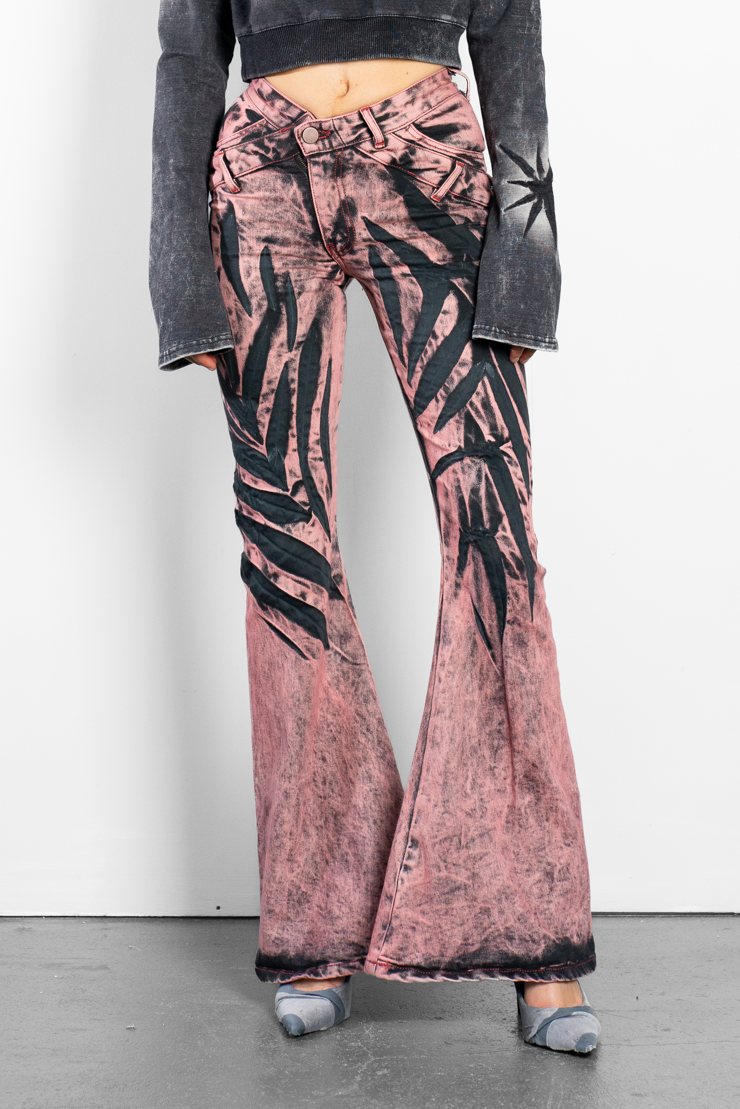 V-Shape Flare Jeans with Animal Pattern Whiskers £380