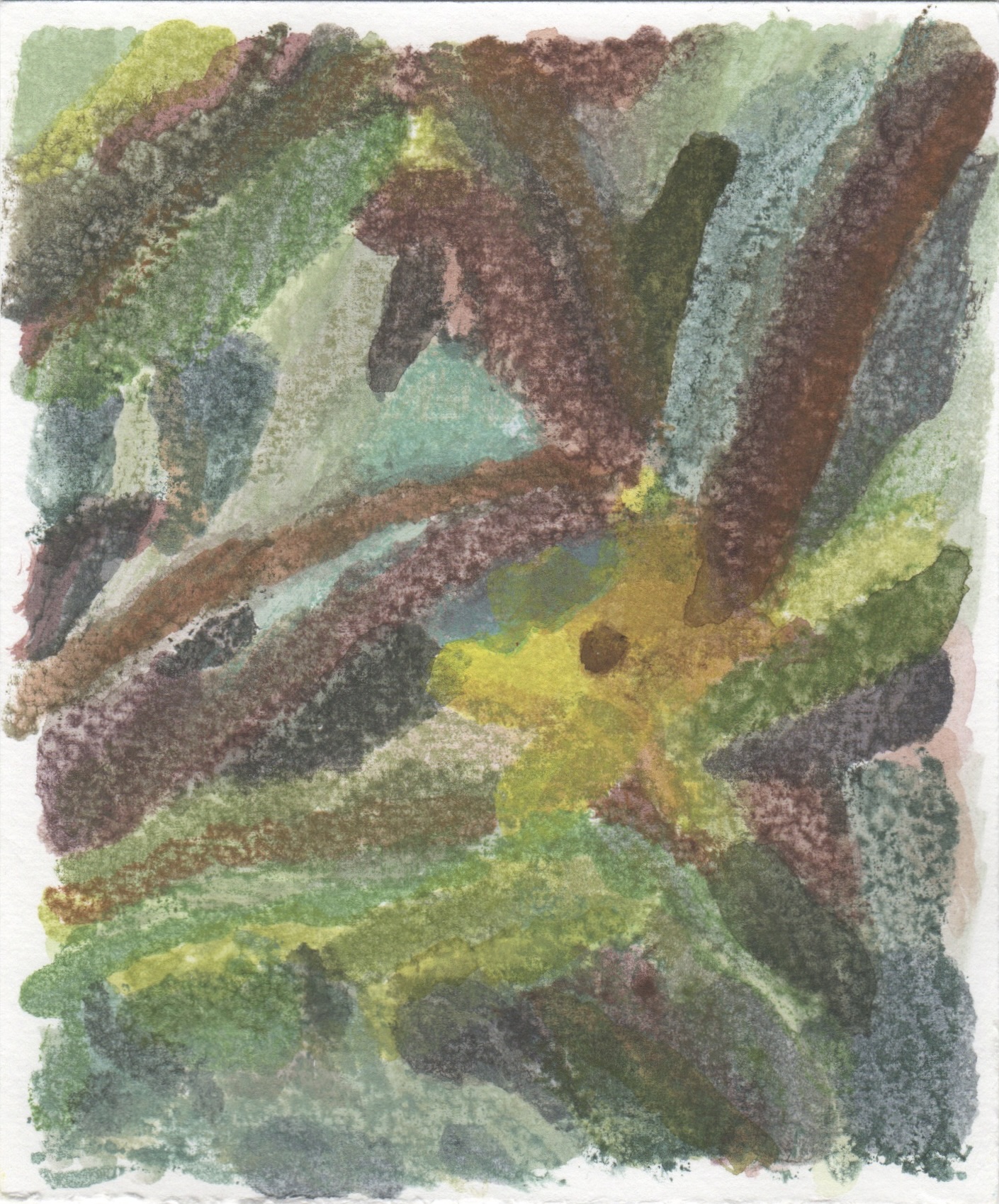 Glowing light, monotype and acrylic on paper