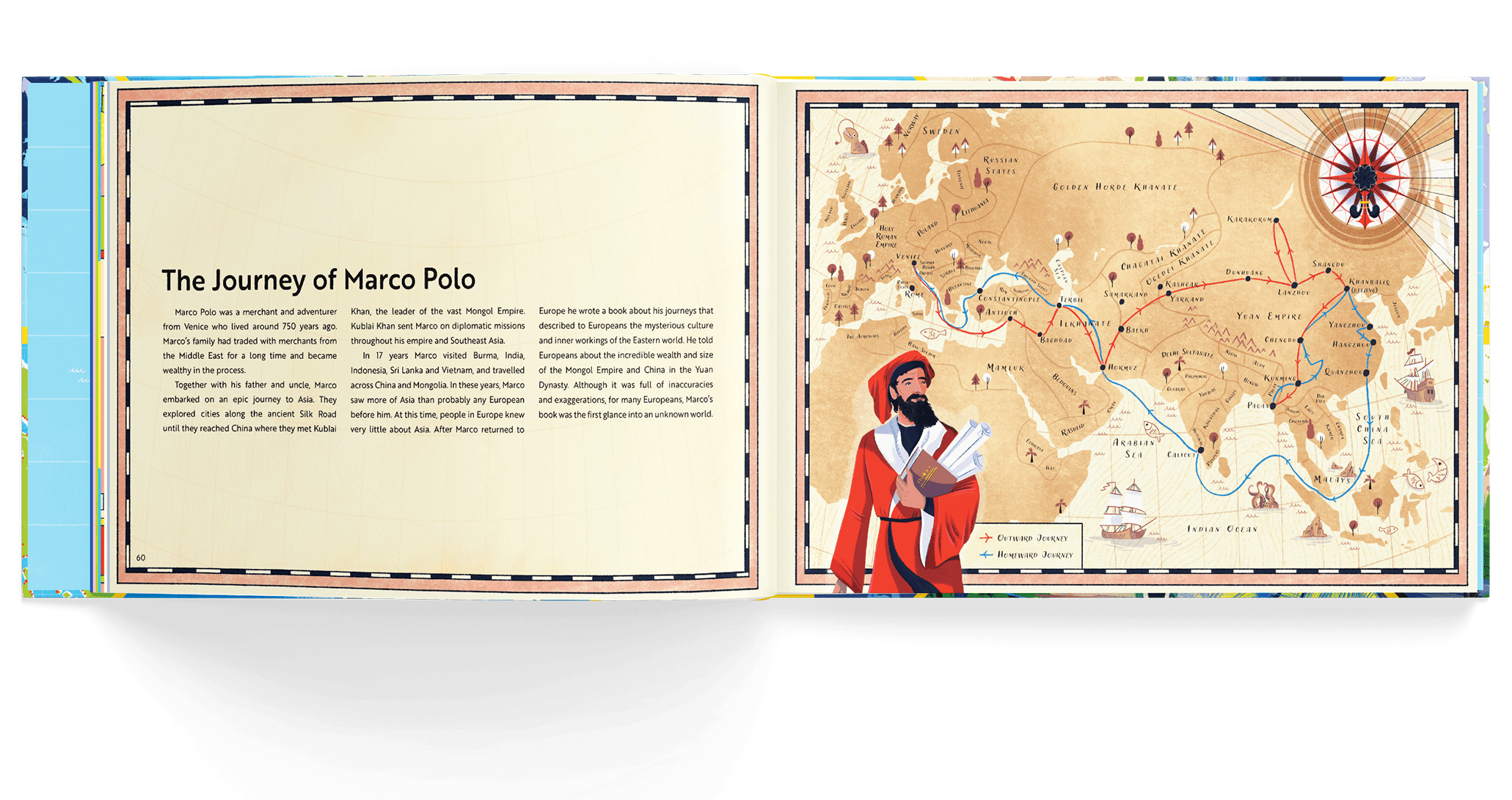 Map showing the paths and places where Marco Polo went through