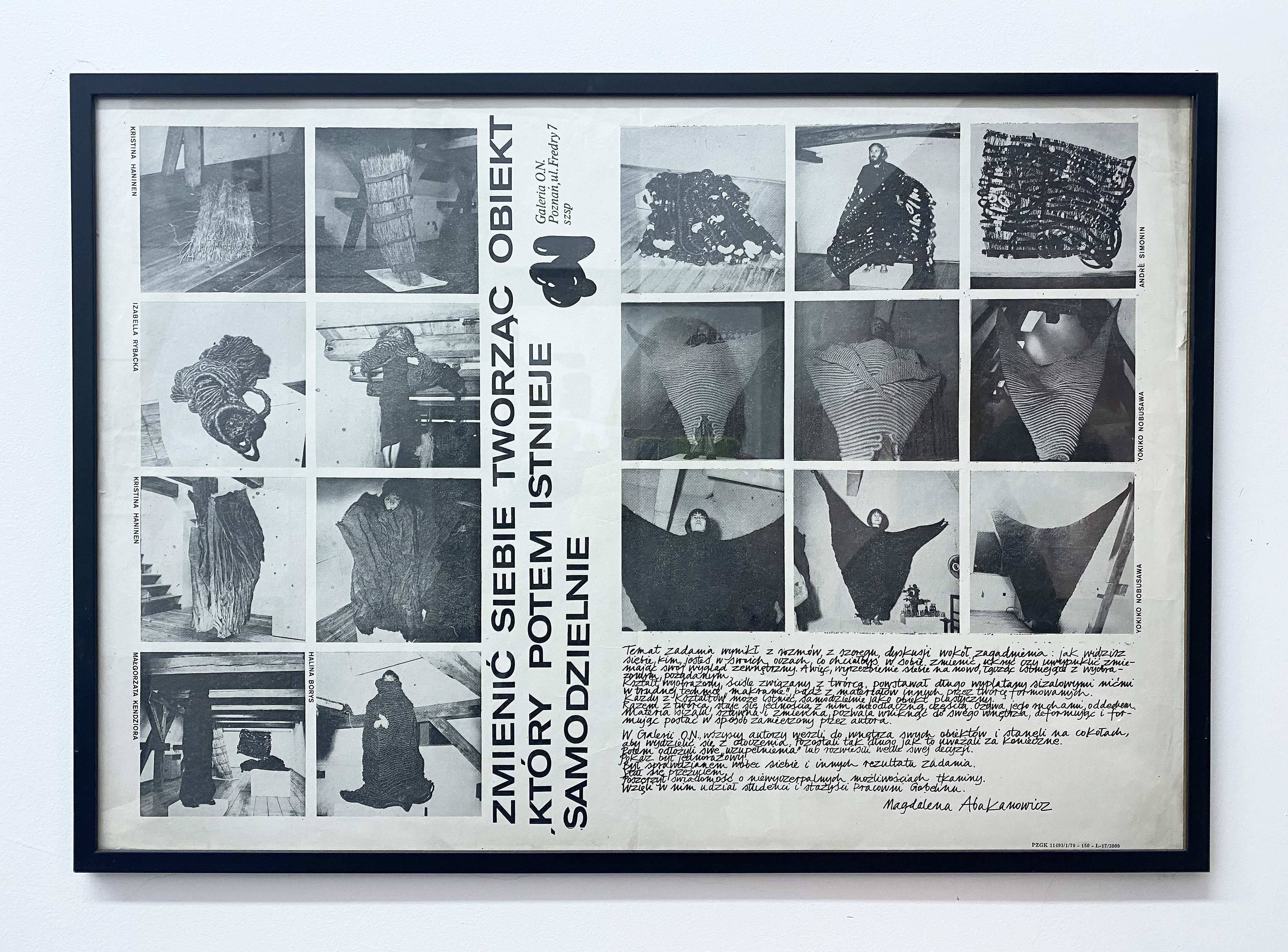 Anna Goebel archive: ON Gallery poster for exhibition “To transform yourself by creating an object than then exists independently”