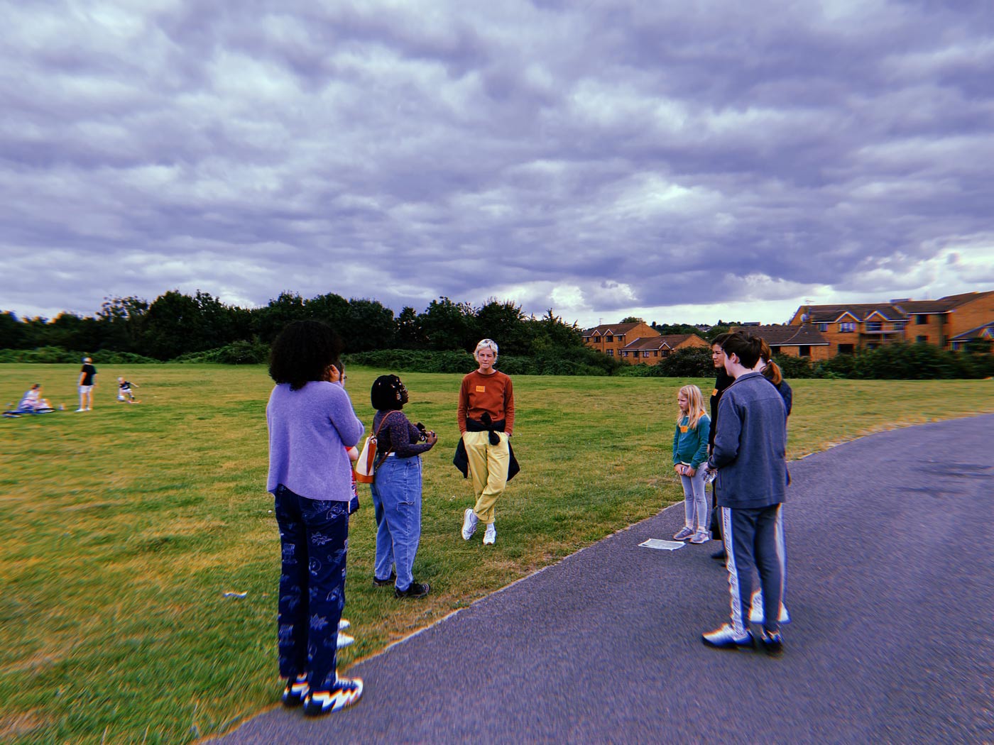 Group discussing ideas during 'Going Public' a sculpture workshop led by Evelina Hägglund. Part of Community Platform.