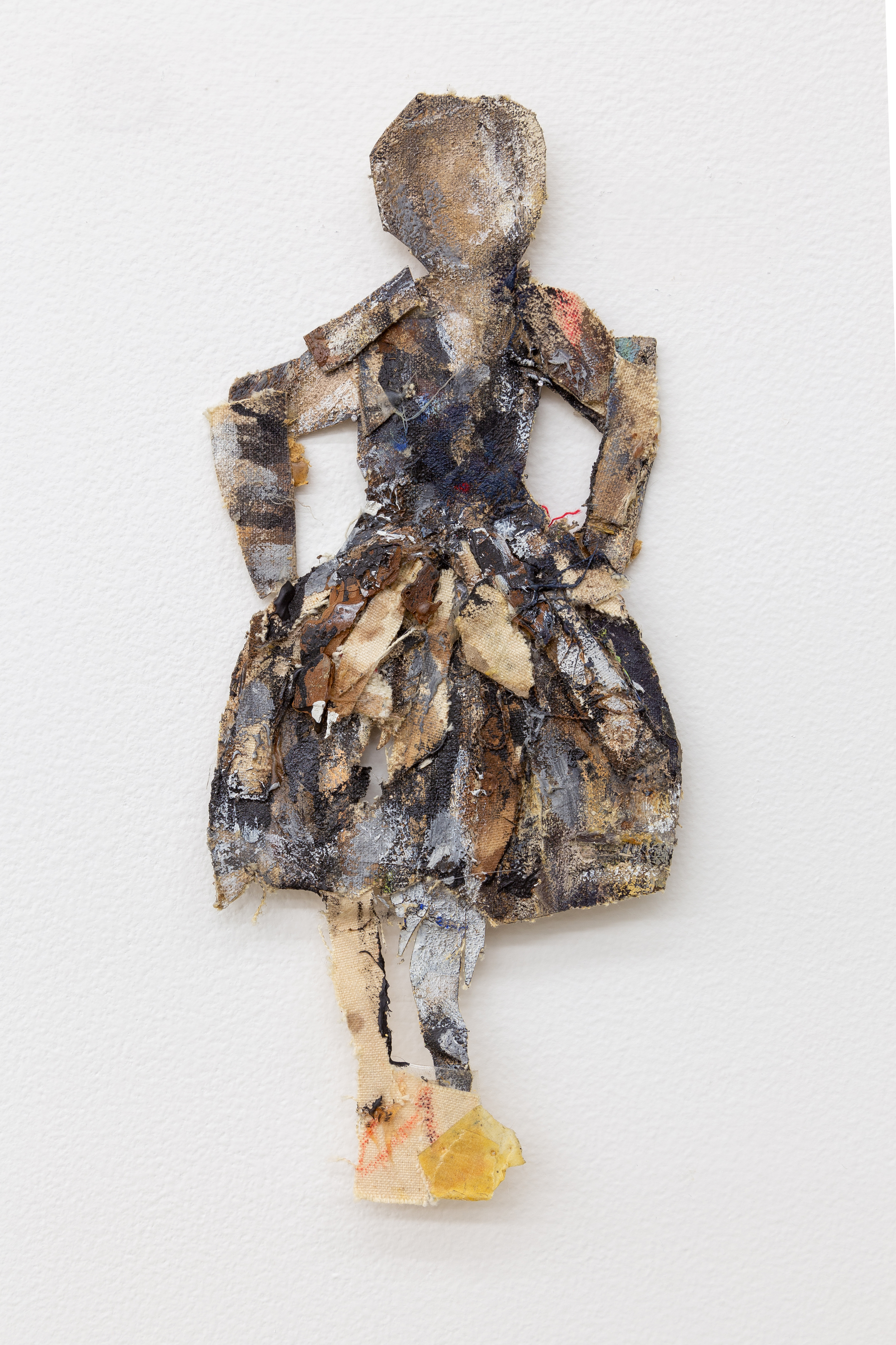 Cay Bahnmiller, Columbine, 1989, oil, tape on collaged canvas, 11.626 x 5 x .5 inches