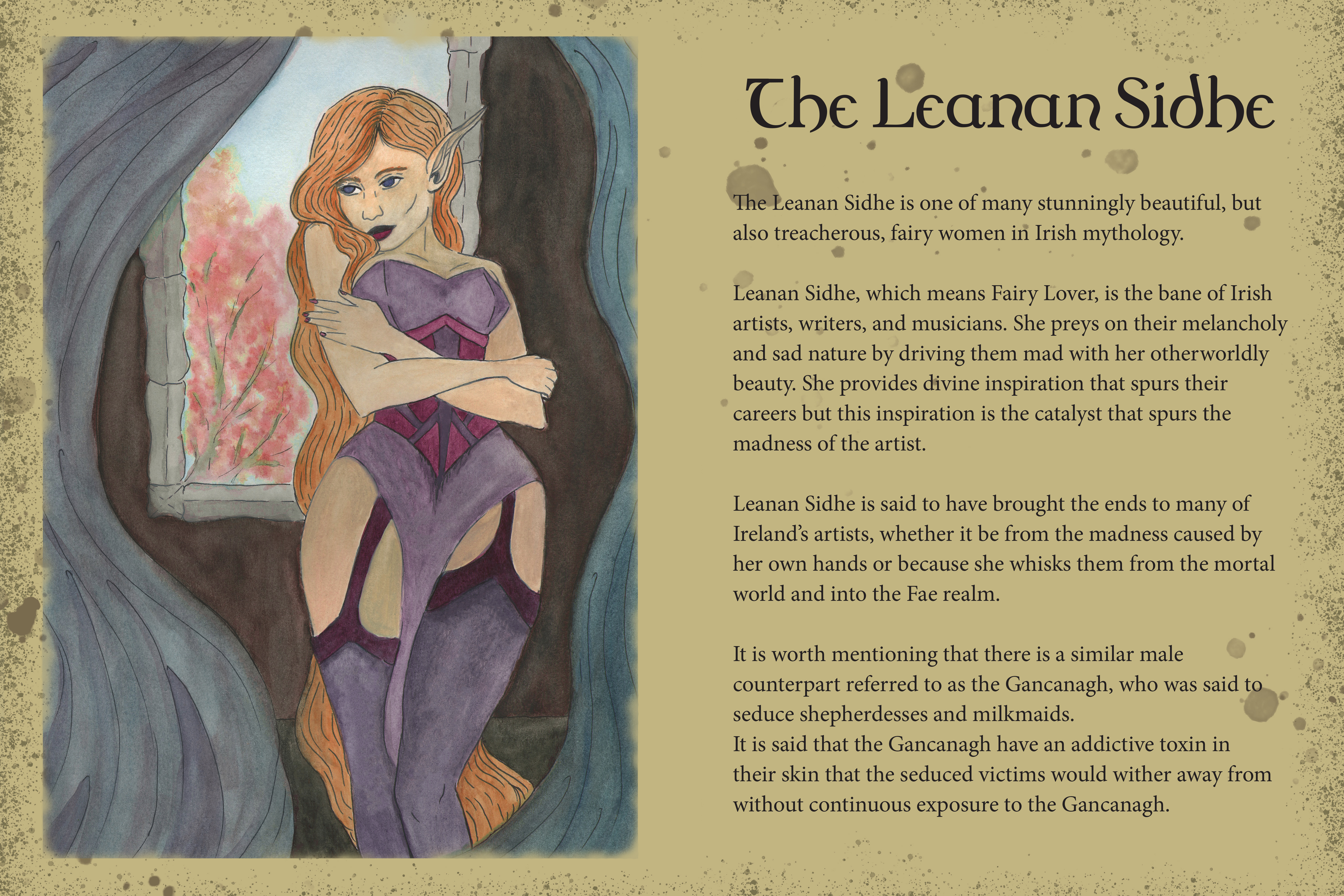 Leanan SidheWatercolor and ink pen, 12x18 inches, 2023