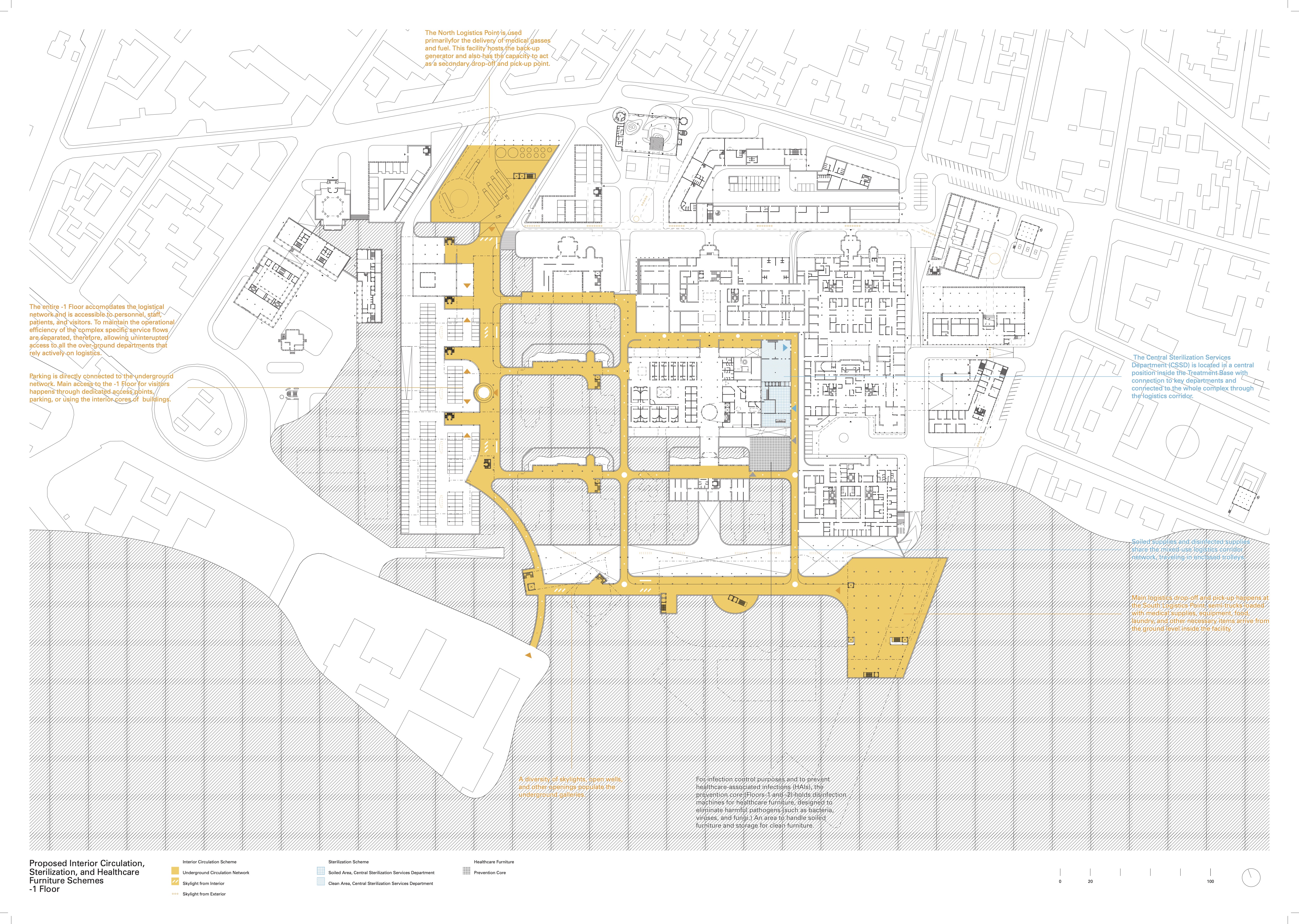 Proposed Interior Circulation, Sterilization, and Healthcare Furniture Schemes, -1 Floor