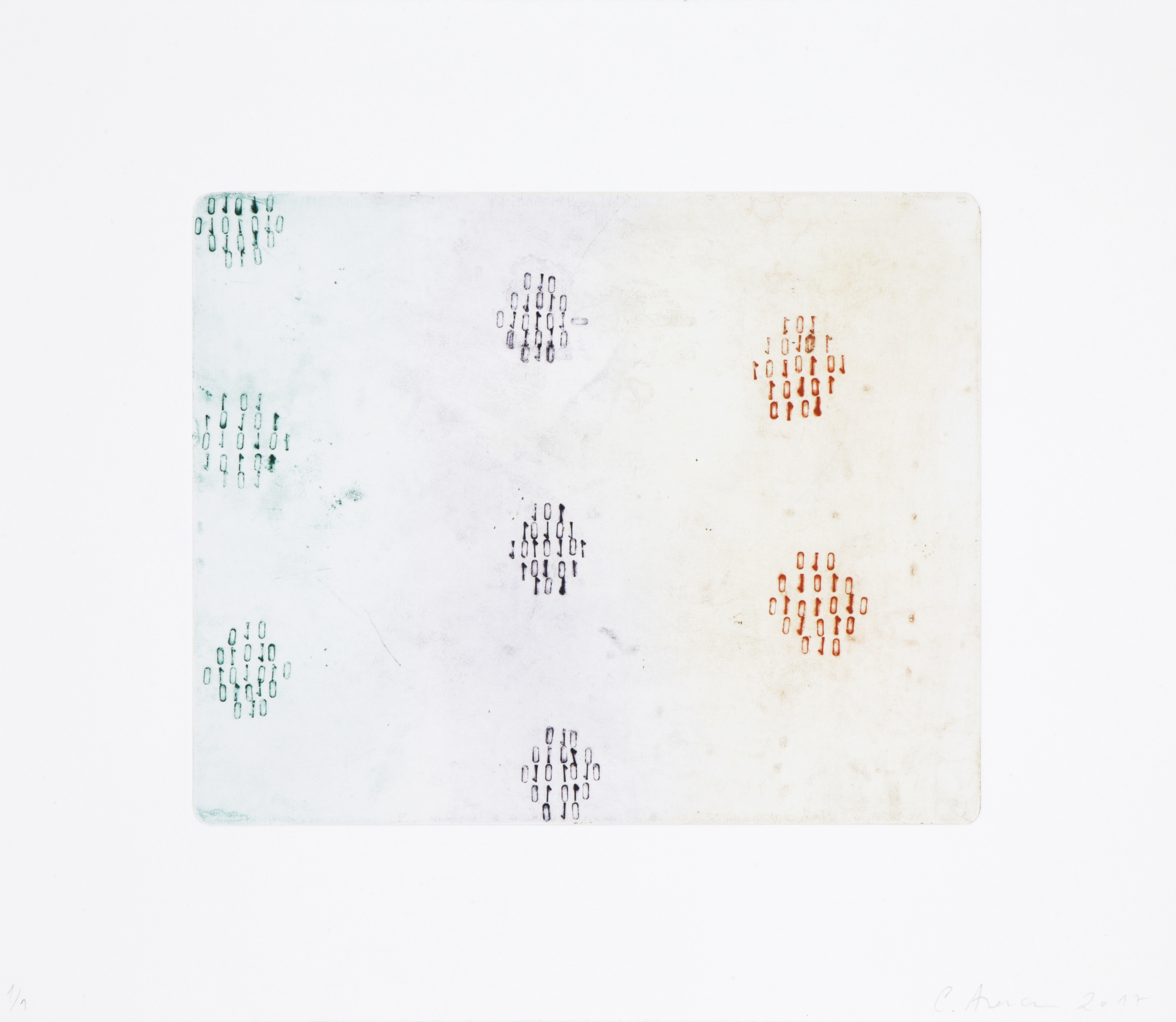 Untitled, 2017, punches on copper, printed on Somerset white paper, ed. 3 + 1 AP, 28 x 28 cm