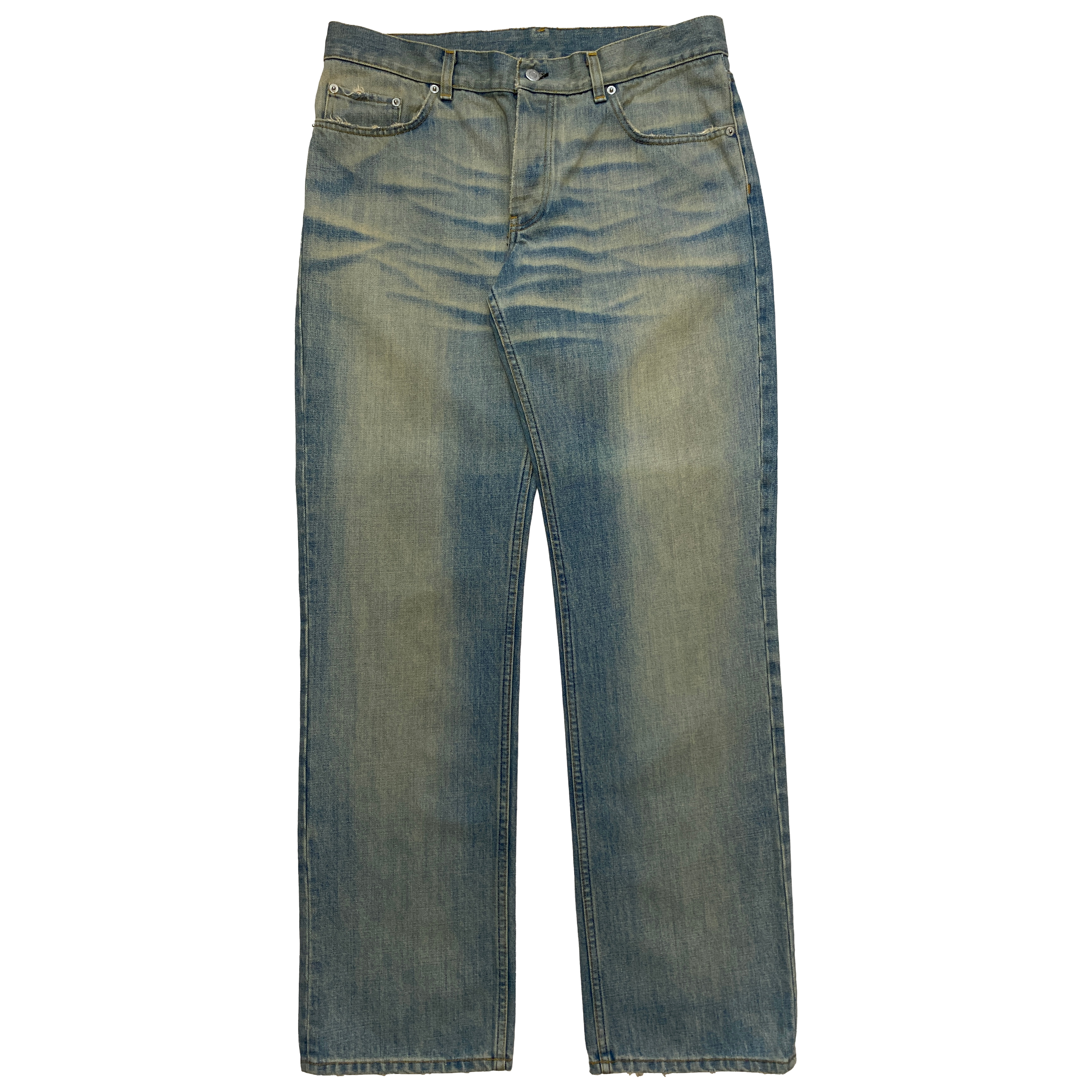 Helmut Lang, 2004 Vintage Sanded Broken Denim Two-piece Set - La 