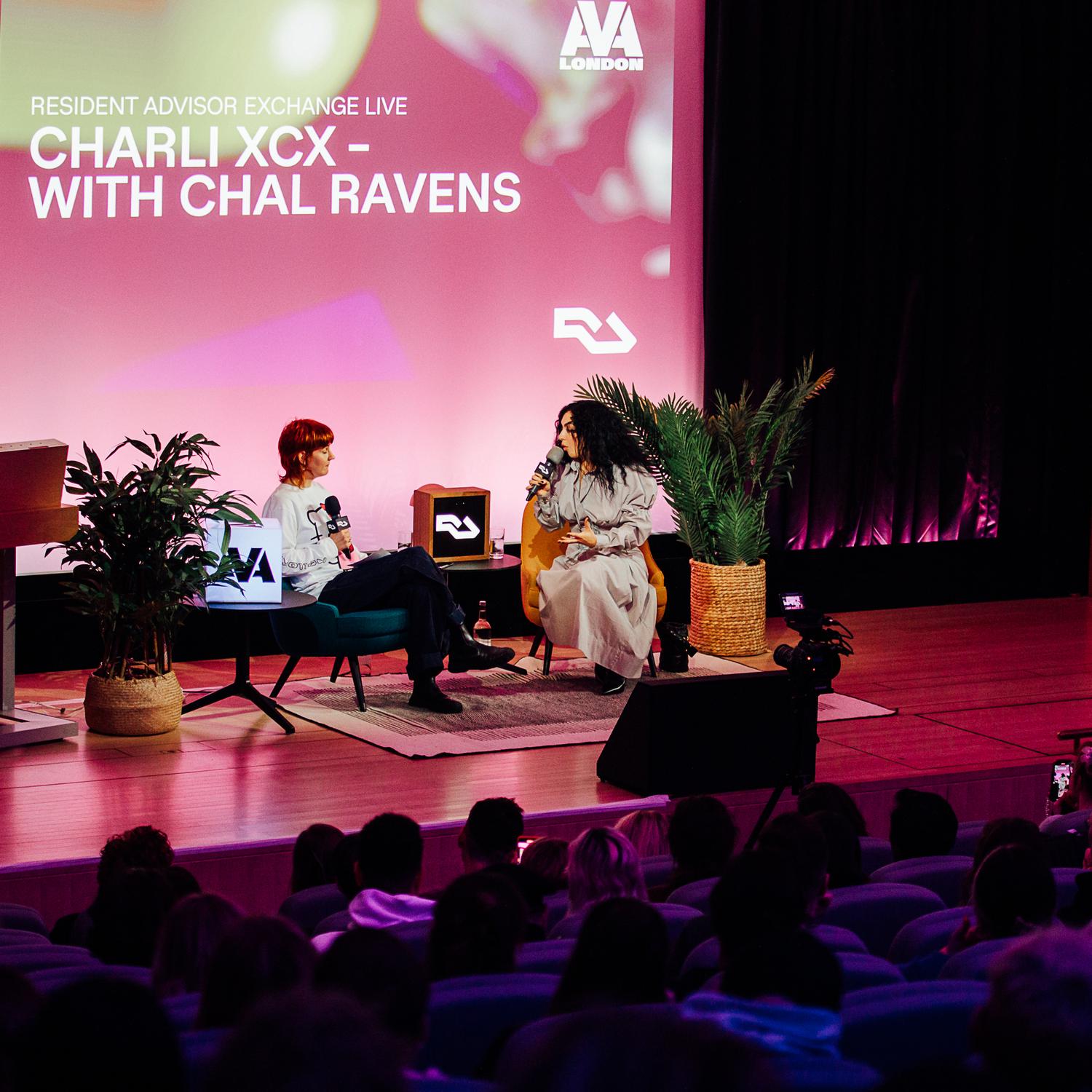 Charli XCX in conversation with Chal Ravens during Resident Advisor Exchange Live at AVA London.