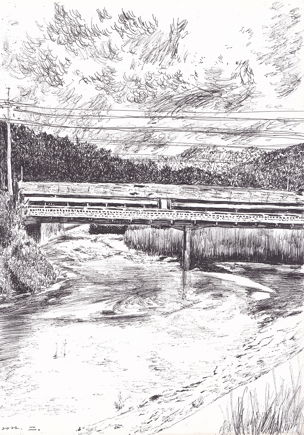 인구항에서, 2022, pen on paper, 27.9*21(cm)