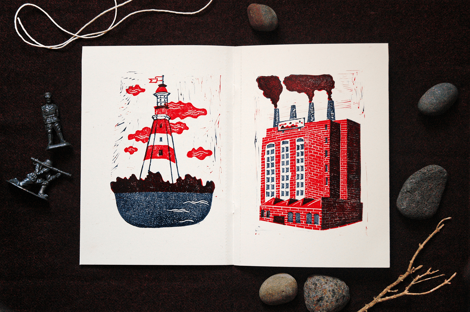 A lighthouse and a factory