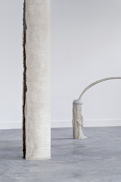 Untitled, 2015, cement, burlap, pvc shrink film, pvc pipe