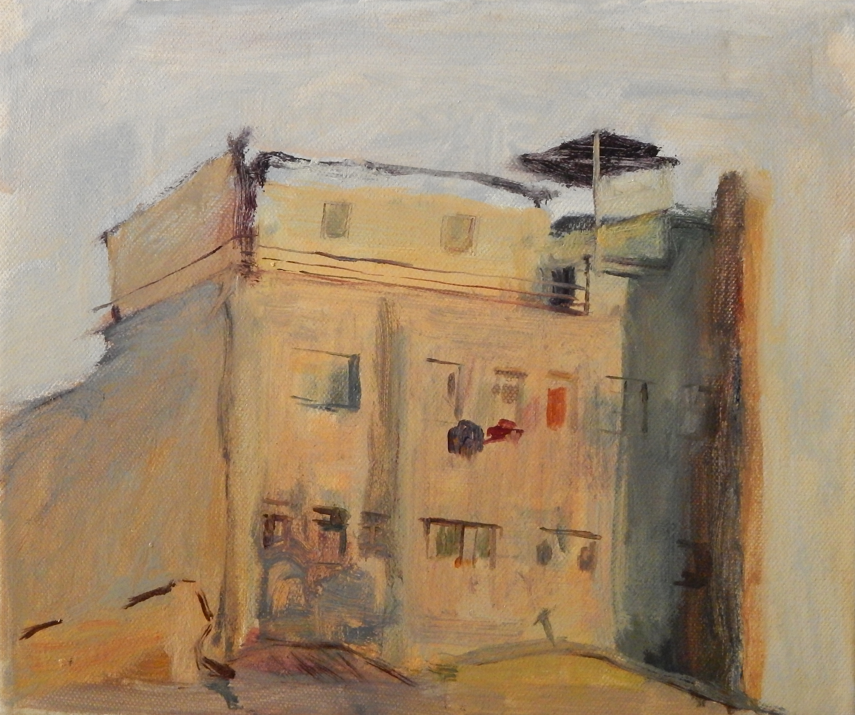 Edificio sol poniente - 25x35 cm - óleo sobre tela