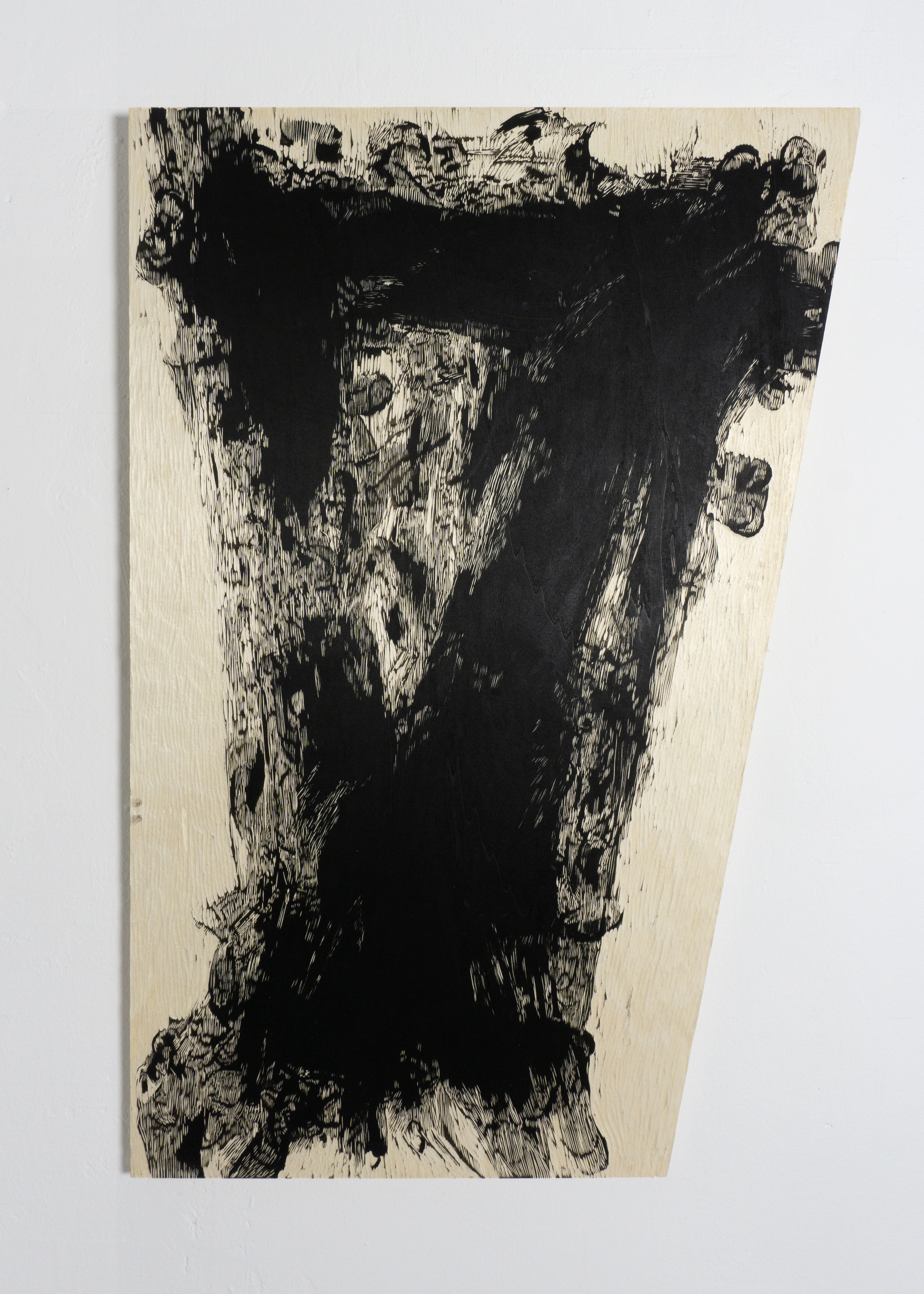 Lunging, 2018, relief poplar carving, 90 x 130 x 2 cm