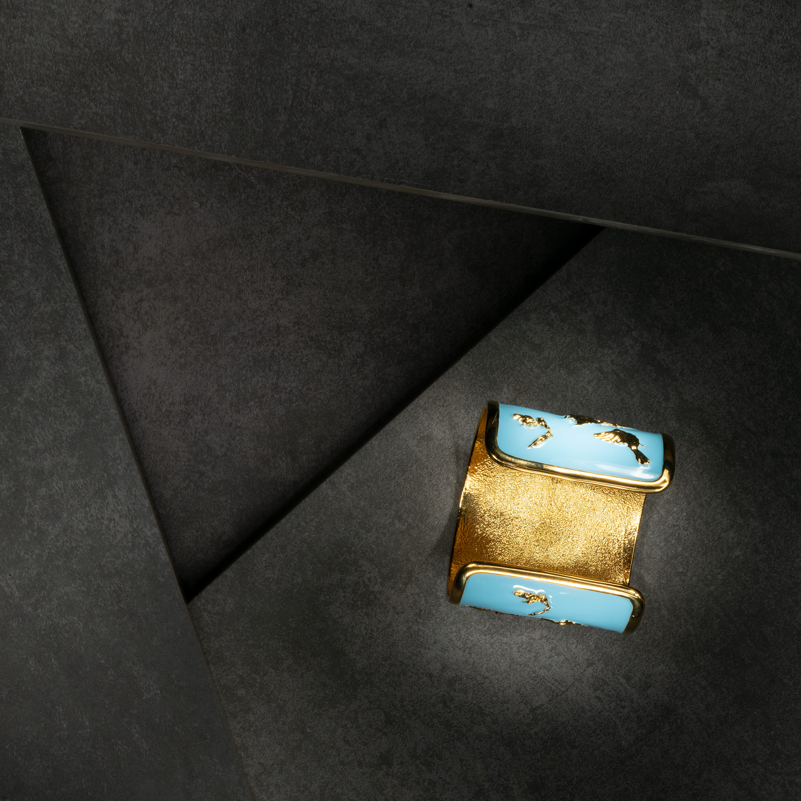 Arise Cuff - Gold and Sky Blue View 2 by Angela Mia