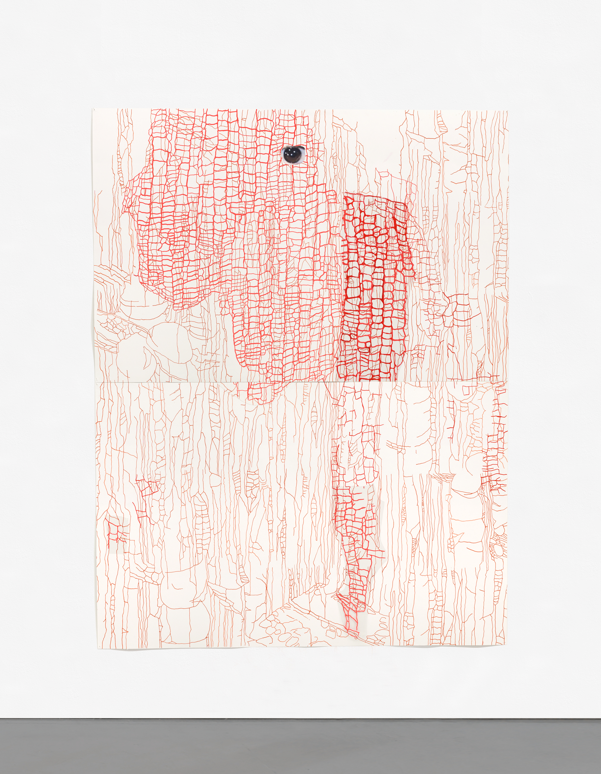 Hatch Open – the merely schematic 4, 2021 Gouache pen, transparent film, digital print, collage on paper 181 x 139 cm (two parts)