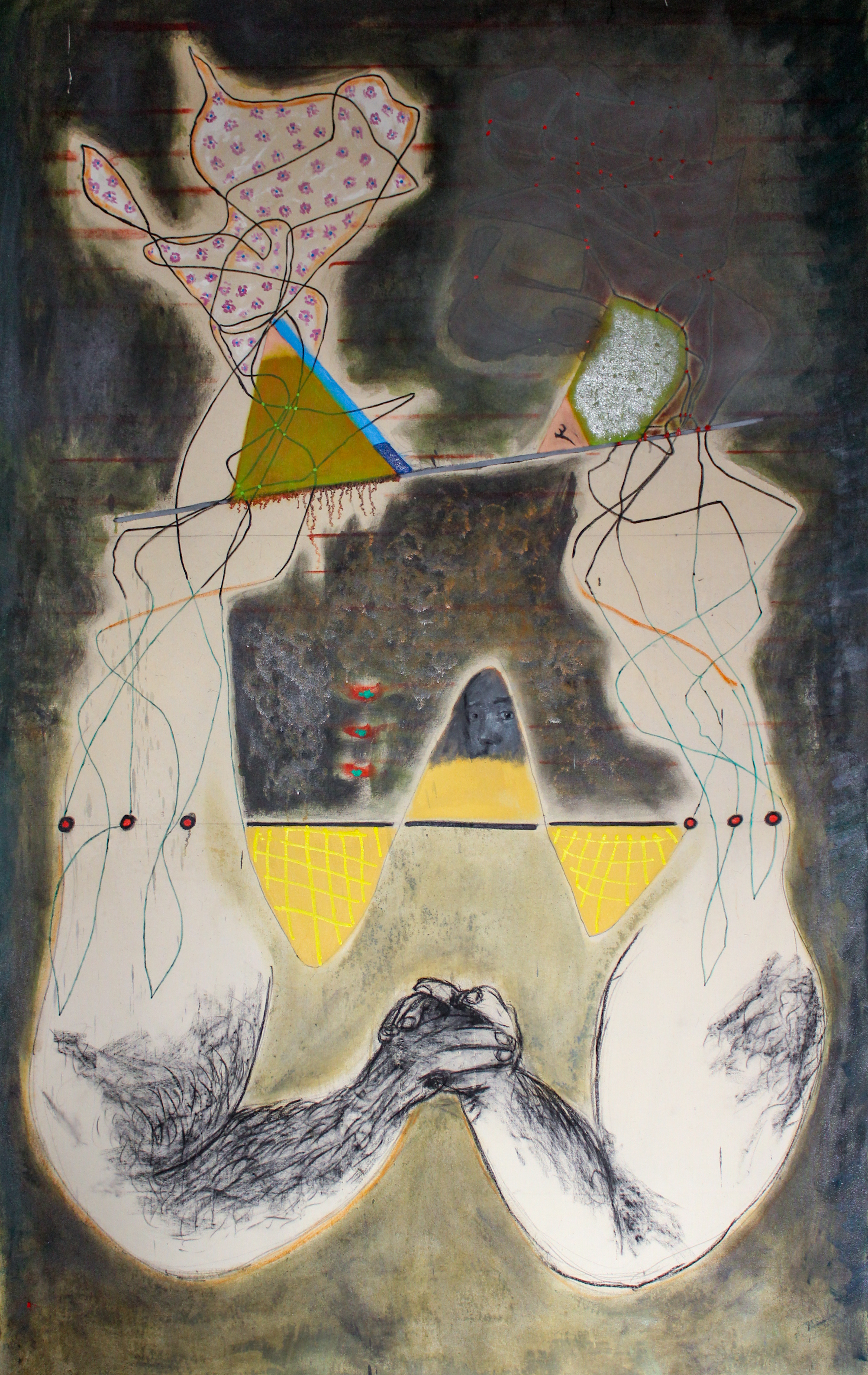 Rodrigo Echeverría, Struggle, 2023. Oil on canvas. 98 3/8 x 63 in, 250 x 160 cm.