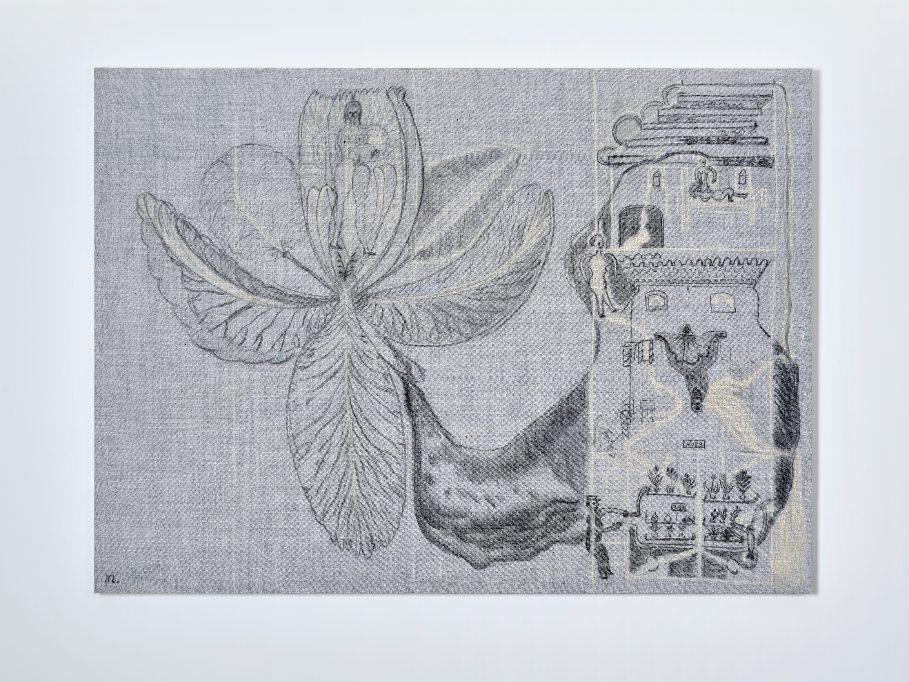 Devin Dreamed Of Isis 205x150cm 2024 charcoal, pastel on polyester