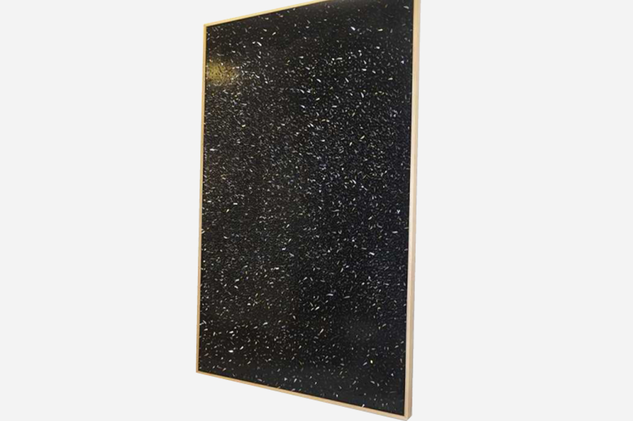 Carlos RiveraVínculos de Proximidad, 2016Black lacquered piece intervened with  knife blades152 x 244 cm