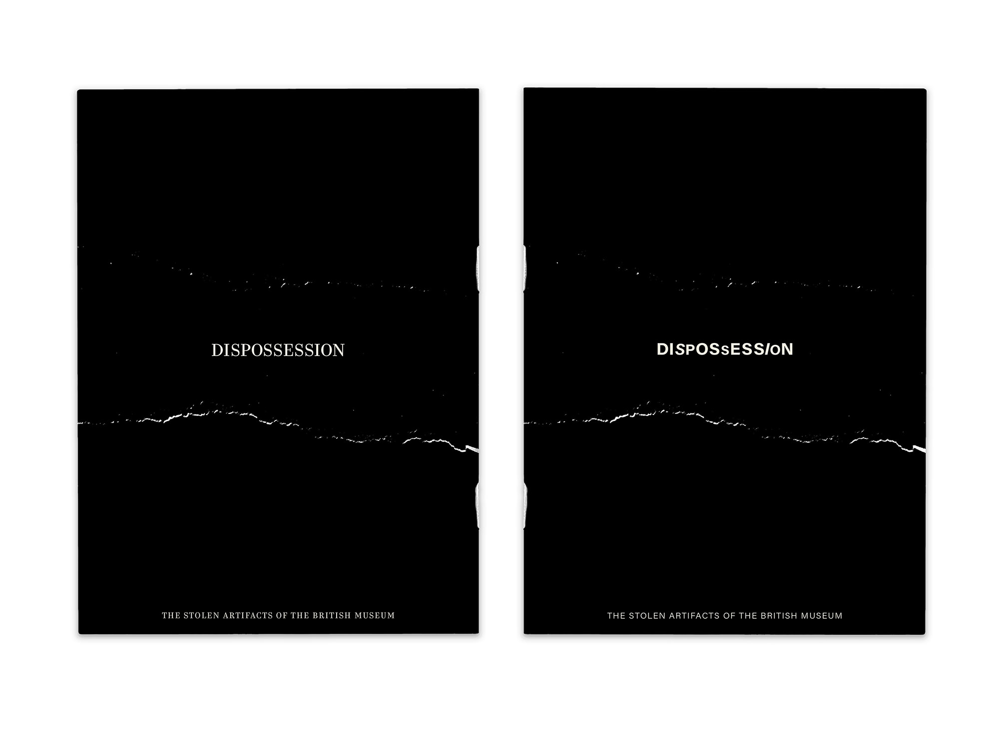 Dispossession is Anousha’s ISTD submission project. It acts as an expose of persisting colonialism that allows stolen artefacts from around the world, to still reside in the British Museum. It was visualised with contrasting visual styles like black with white, and grunge sans serifs with 20th century letterpress style grids.