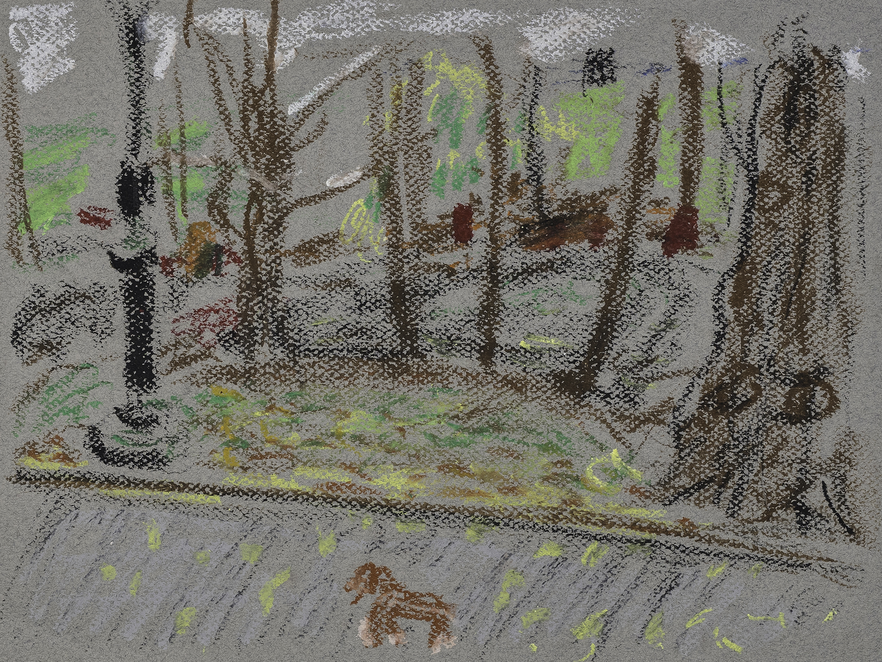 Doggy in Central Park (NY)   (2021)  Interiorism & Exteriorism  12 x 9 in  Oil Bar on Cotton Paper