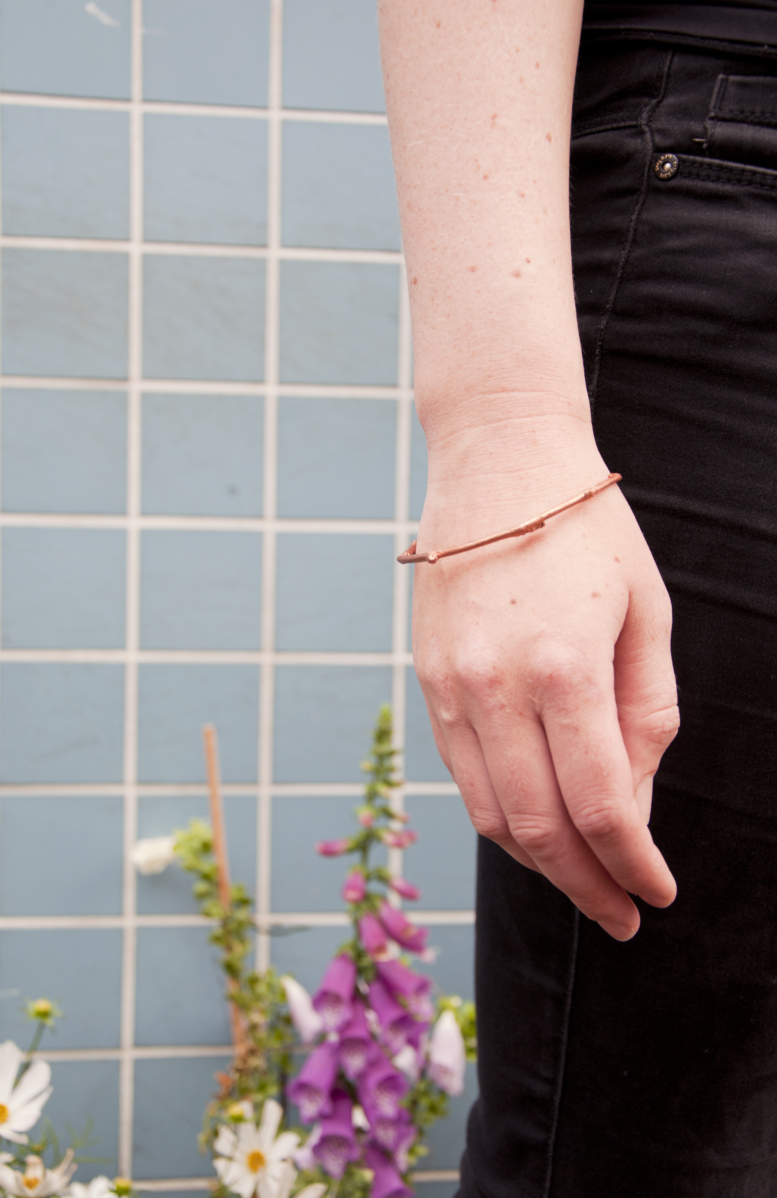 when a tree falls in the forest ... | 2016 | bracelet | branch, copper paint