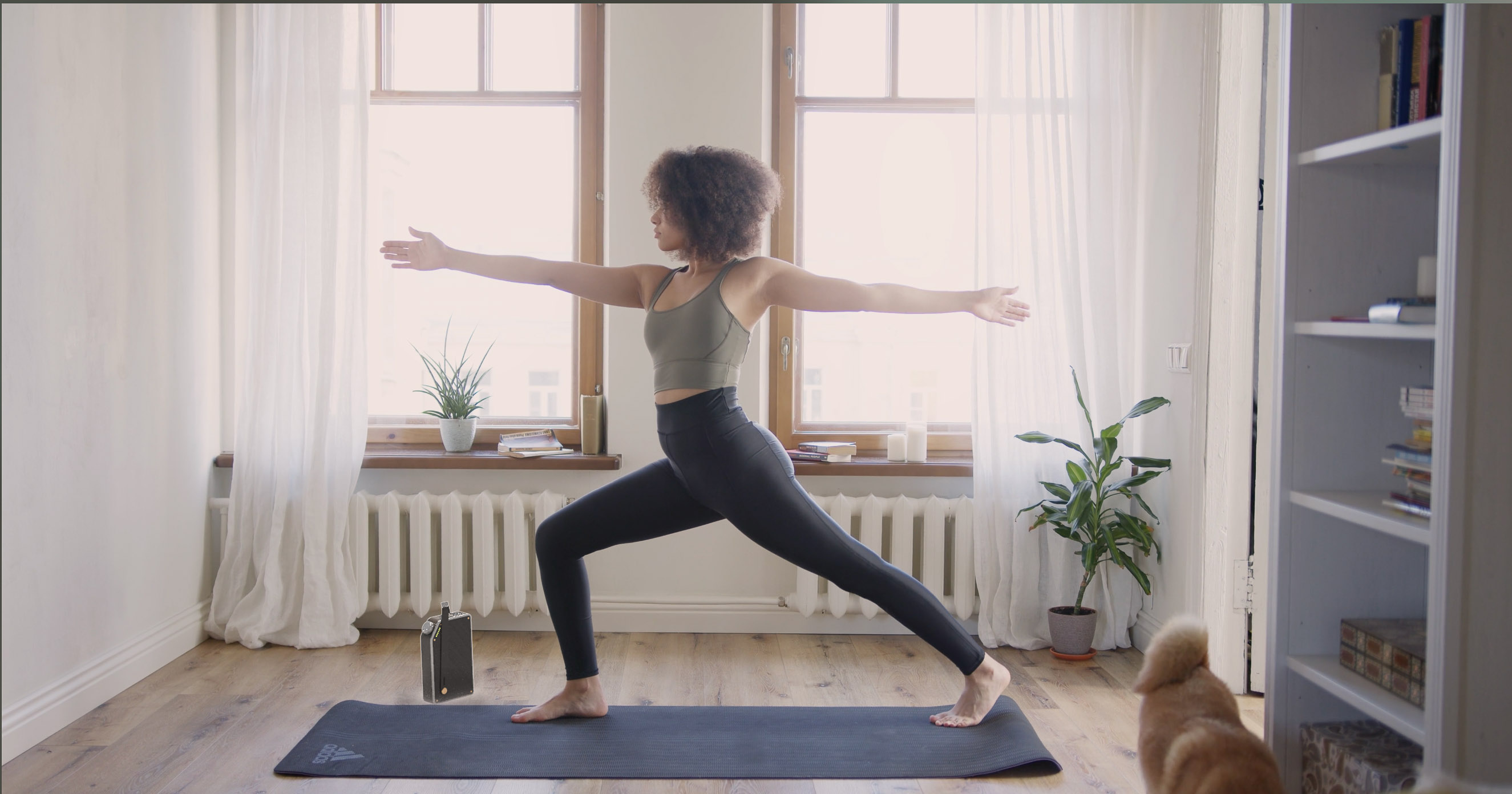 change into your workout gear, and the speaker transforms the living room into your gym with an upbeat workout playlist by Shinola.