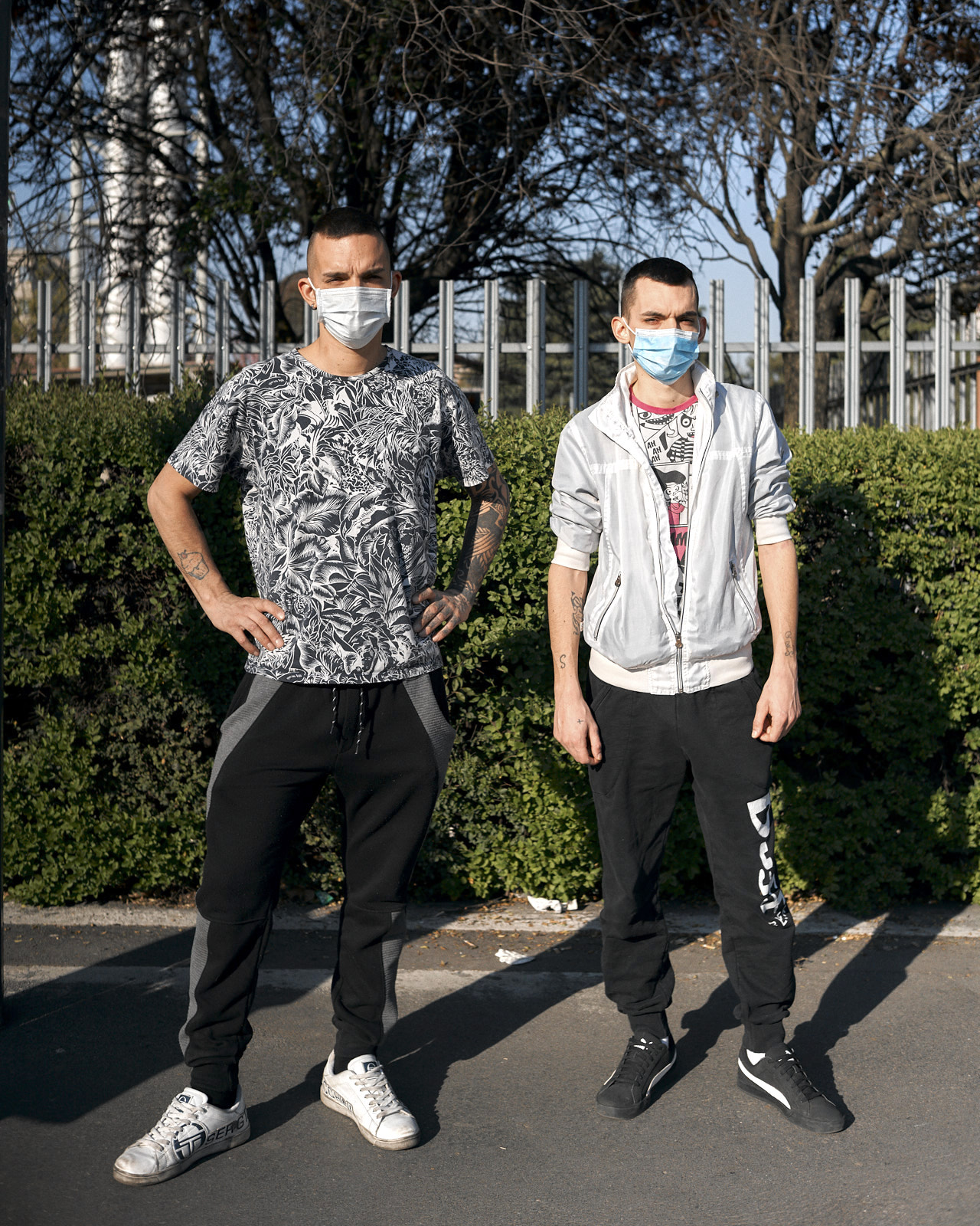 Andrea in Line with a Friend Outside Esselunga Supermarket, Milano, April 2020