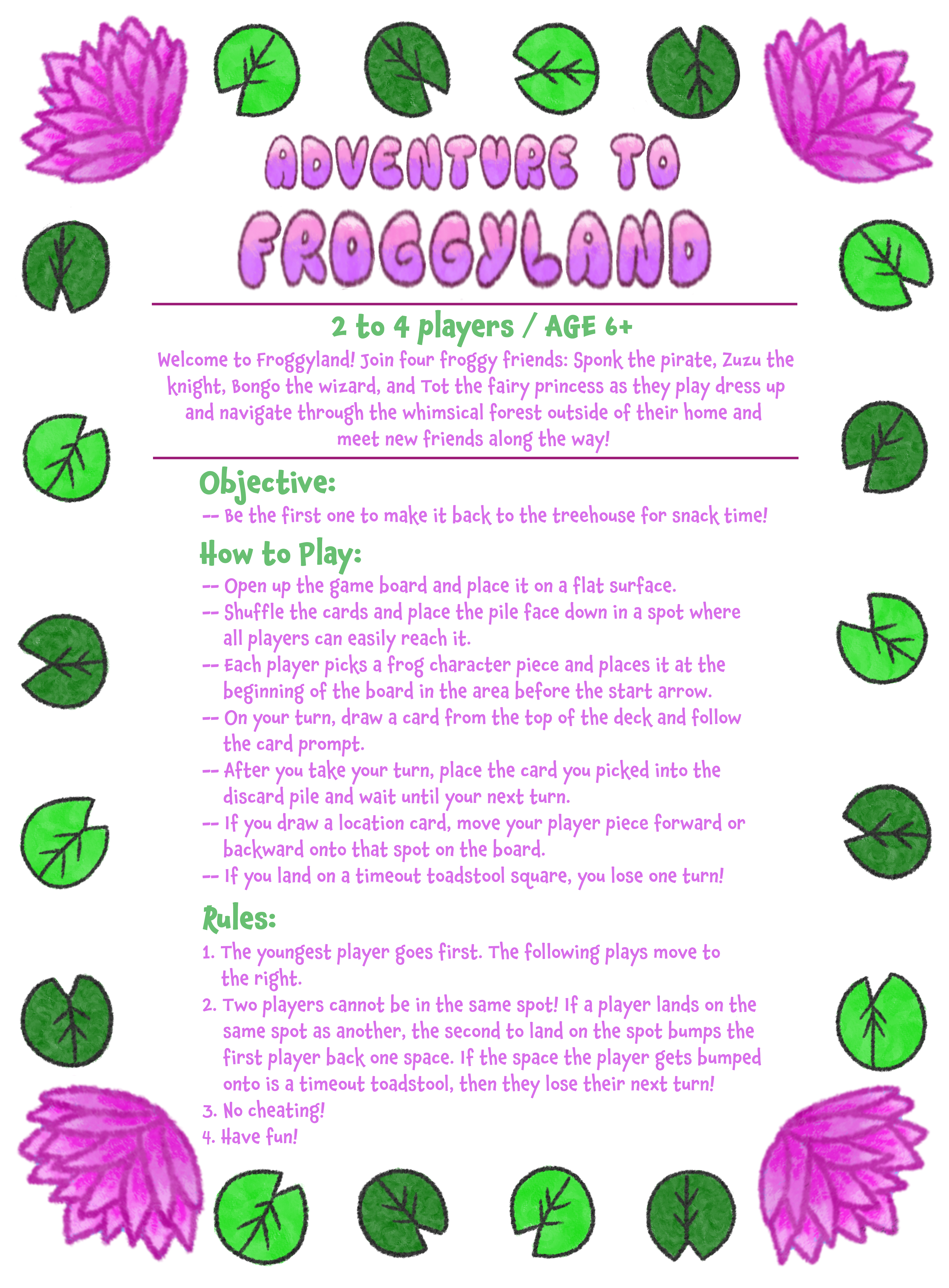 Adventure to Froggyland Rule sheetcardstock, 7in x 9in, 2023