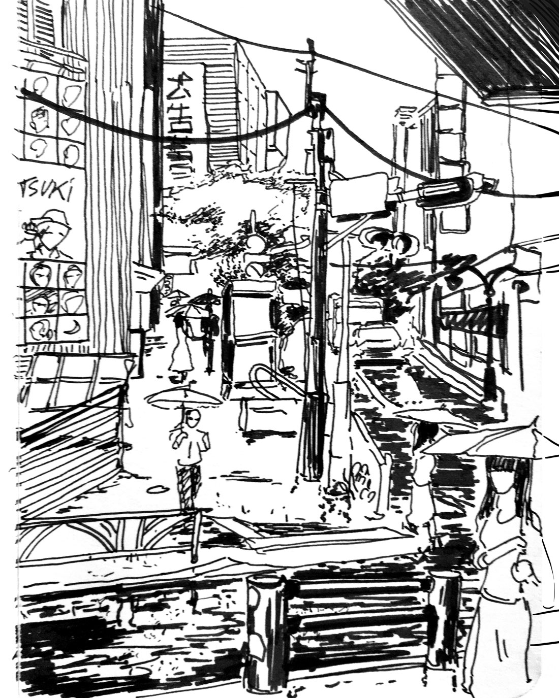 Tokyo under the Rain - Ink on paper 20x25 cm