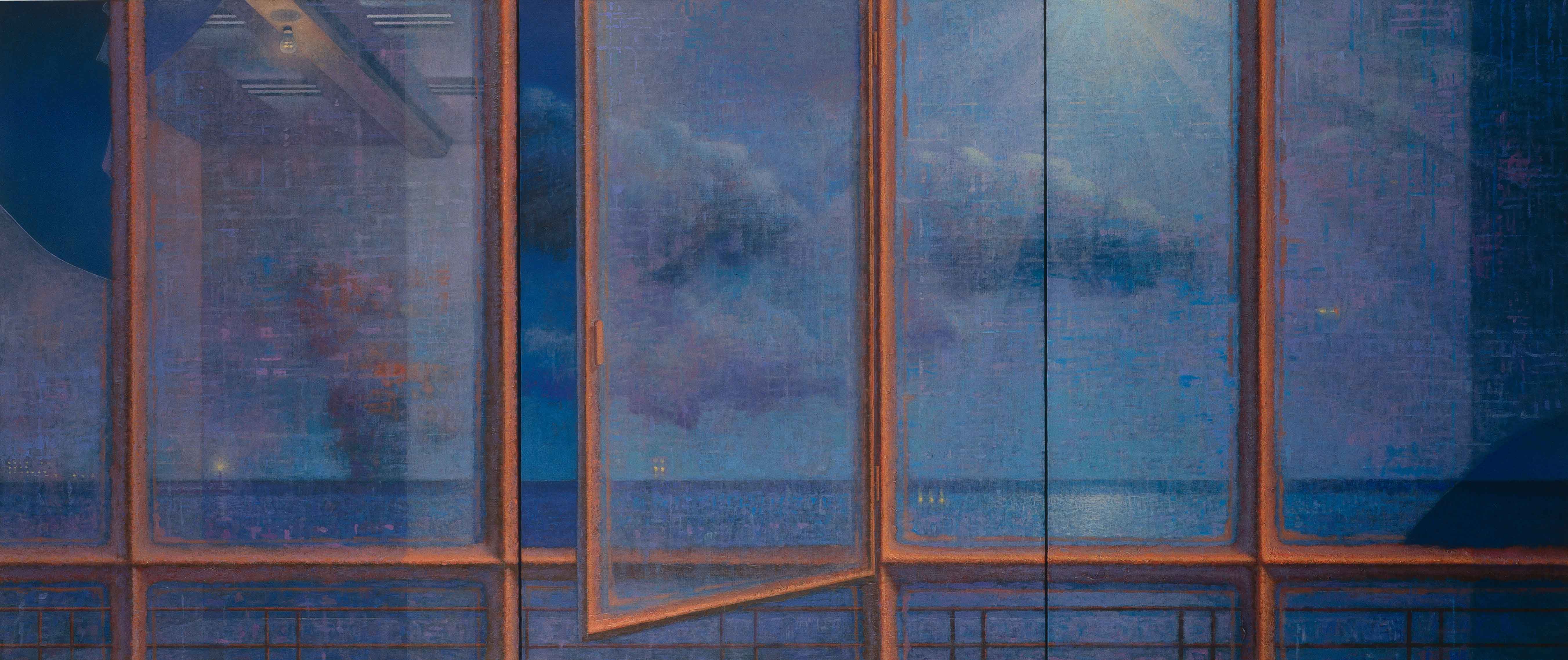 Finestra orizzontale-Notturno, 2002, olio su tela, trittico, 100 x 240 cm