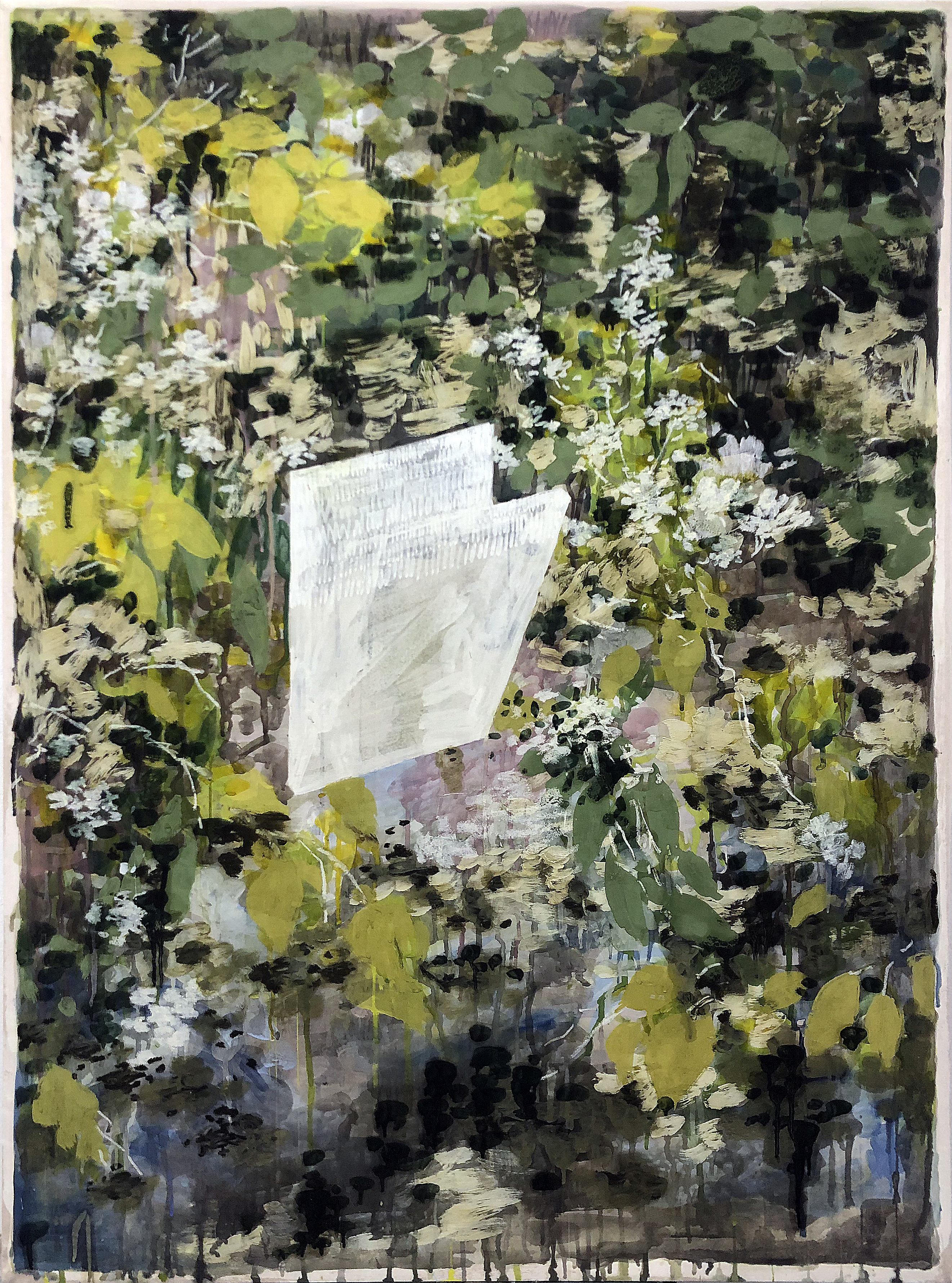 앞으로 여기서 2년, 97x130cm, 장지에 백토 카제인 아크릴바인더 물감 오일스틱, 2019