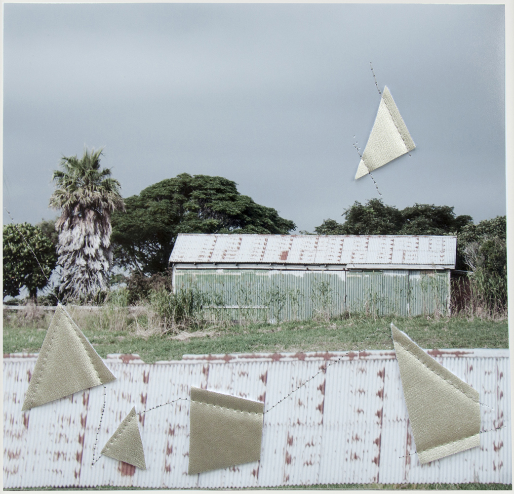 Jude Broughan, Grooved, 2017. Archival pigment prints and thread, 12 ¾ x 12 ¼ inches