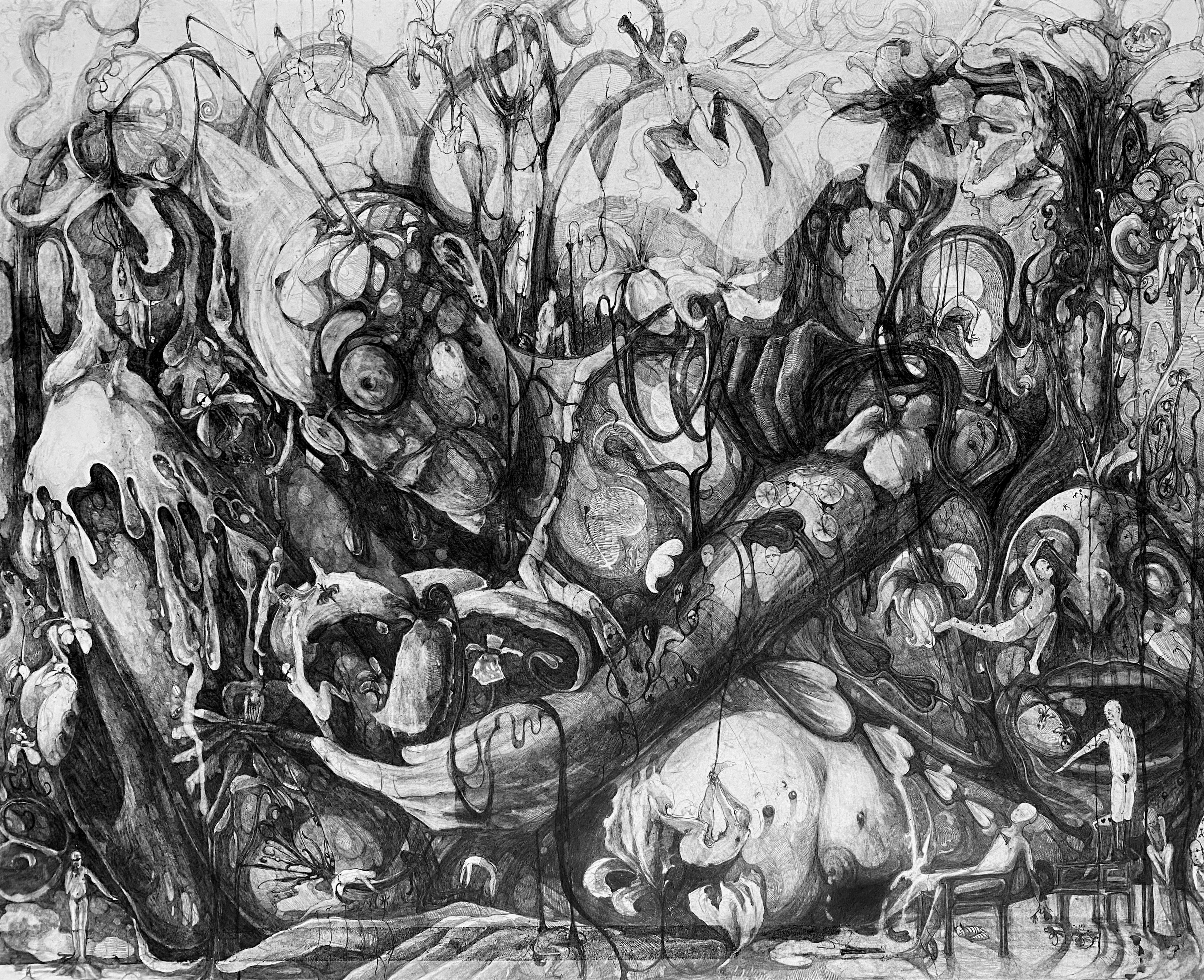 Transformation Occurs in a Continuum, 2021, graphite on paper, 22 in x 30 in