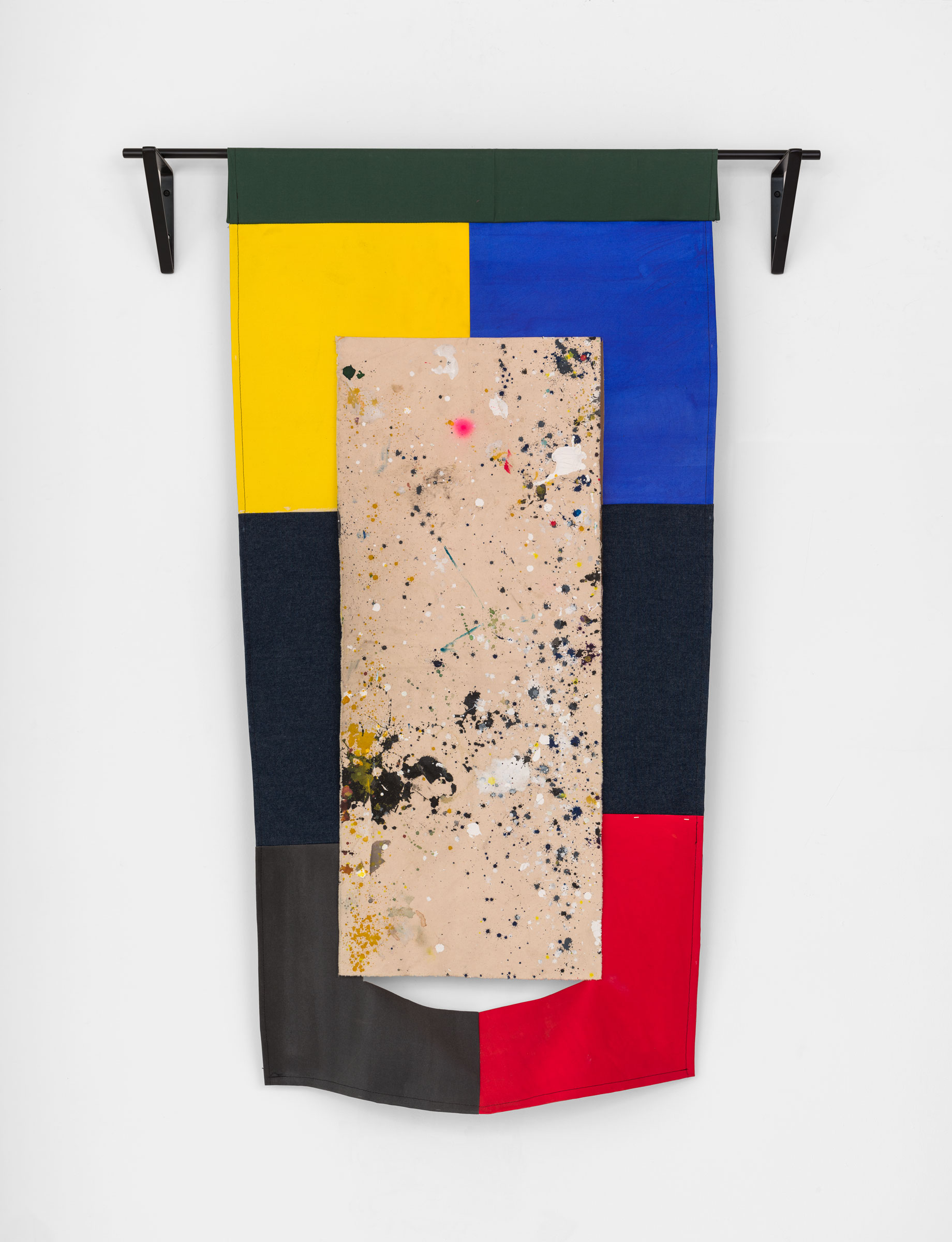 David Shull Primary Drop, 2019 Acrylic, ink, spray paint, canvas, denim, thread 73 x 37 In | 185.4 x 94 cm 73 x 49 x 8 In with hardware