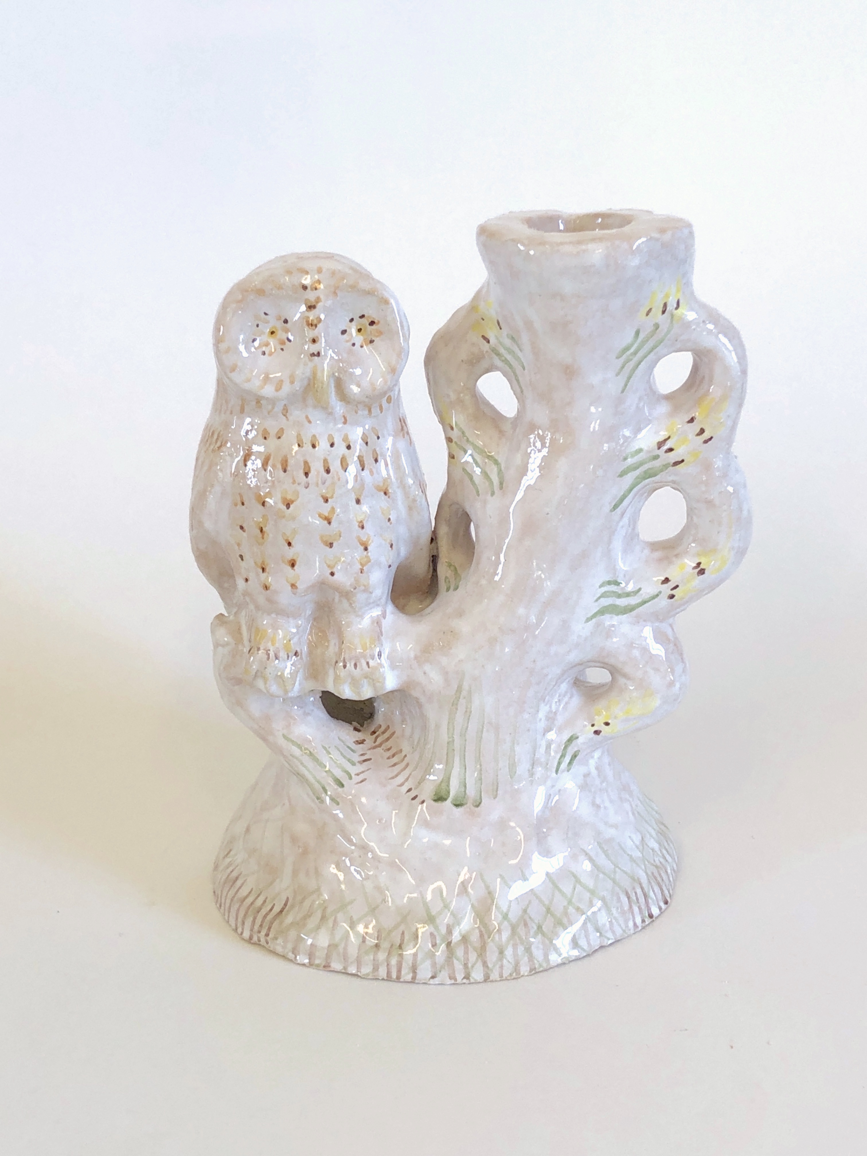 owl candle holder, glazed stoneware