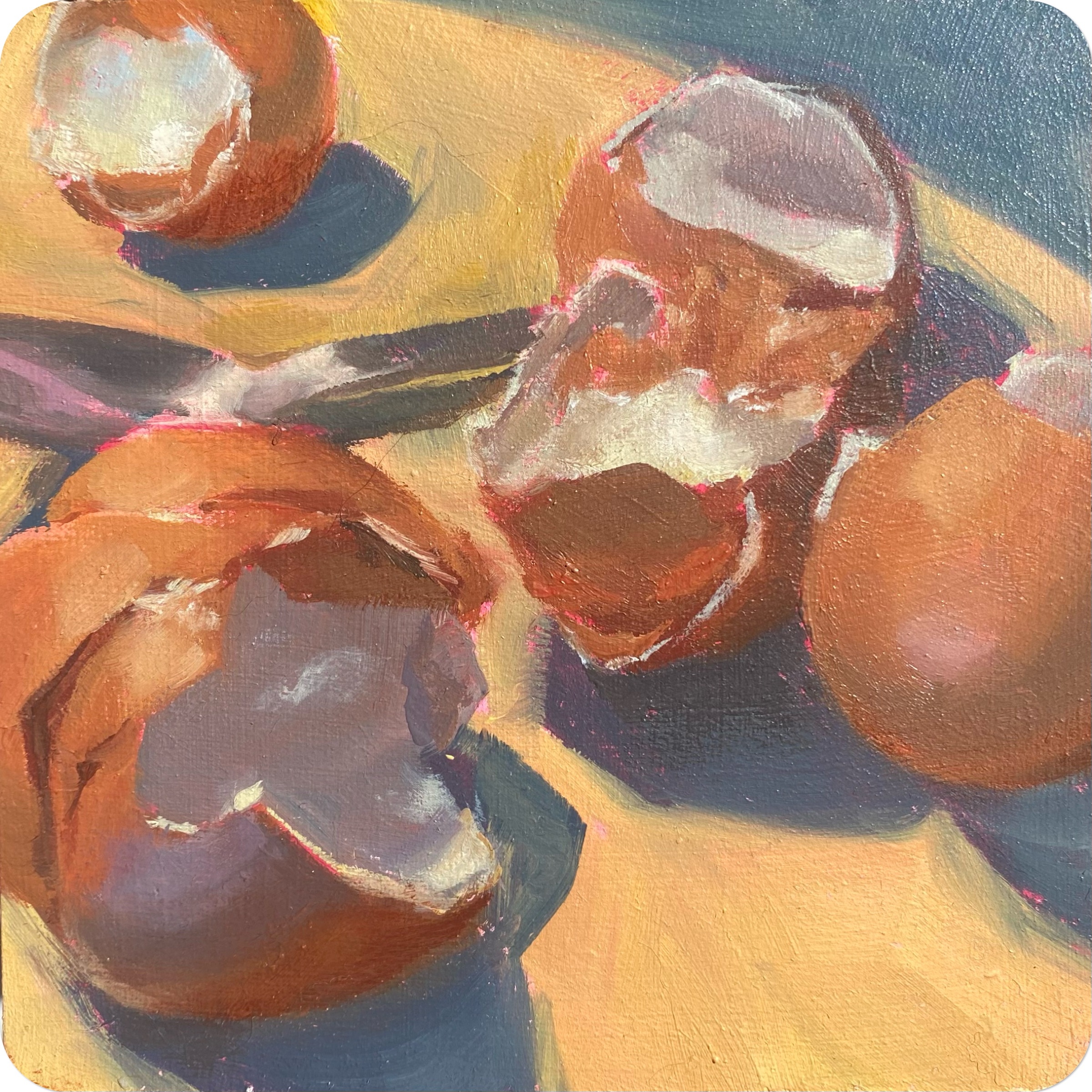 old egg, 202410 x 10 cm oil on MDF coaster