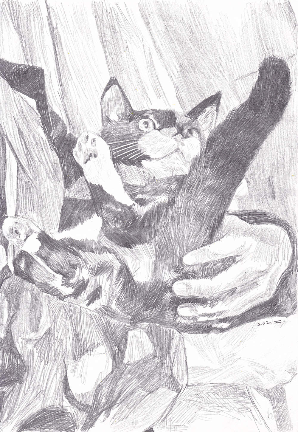 동생과 바기라, 2021, pencil on paper, 27.9*21(cm)