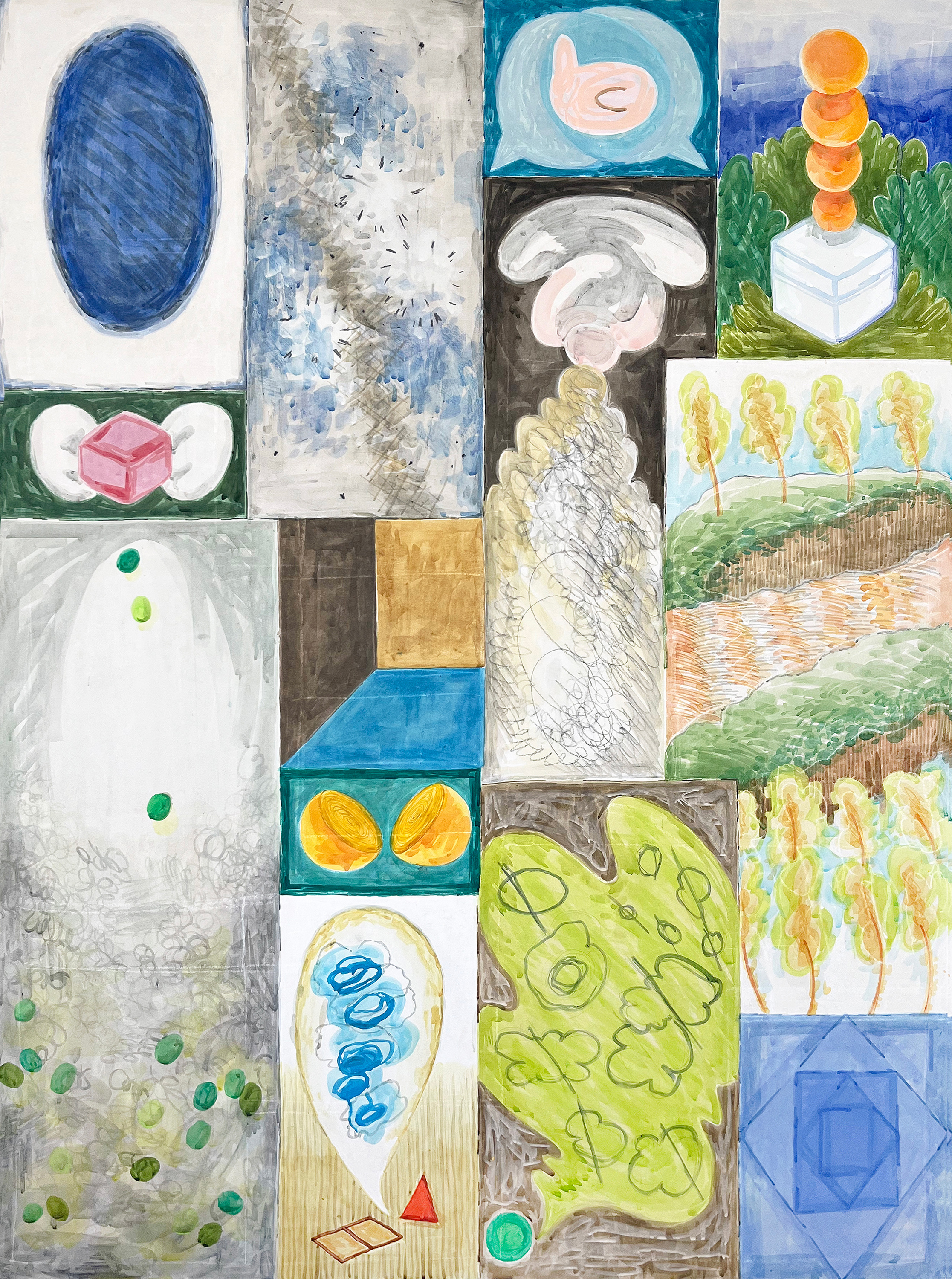 n분으로 쪼개진, 2022, 순지에 채색, 130.3 x 97 cm