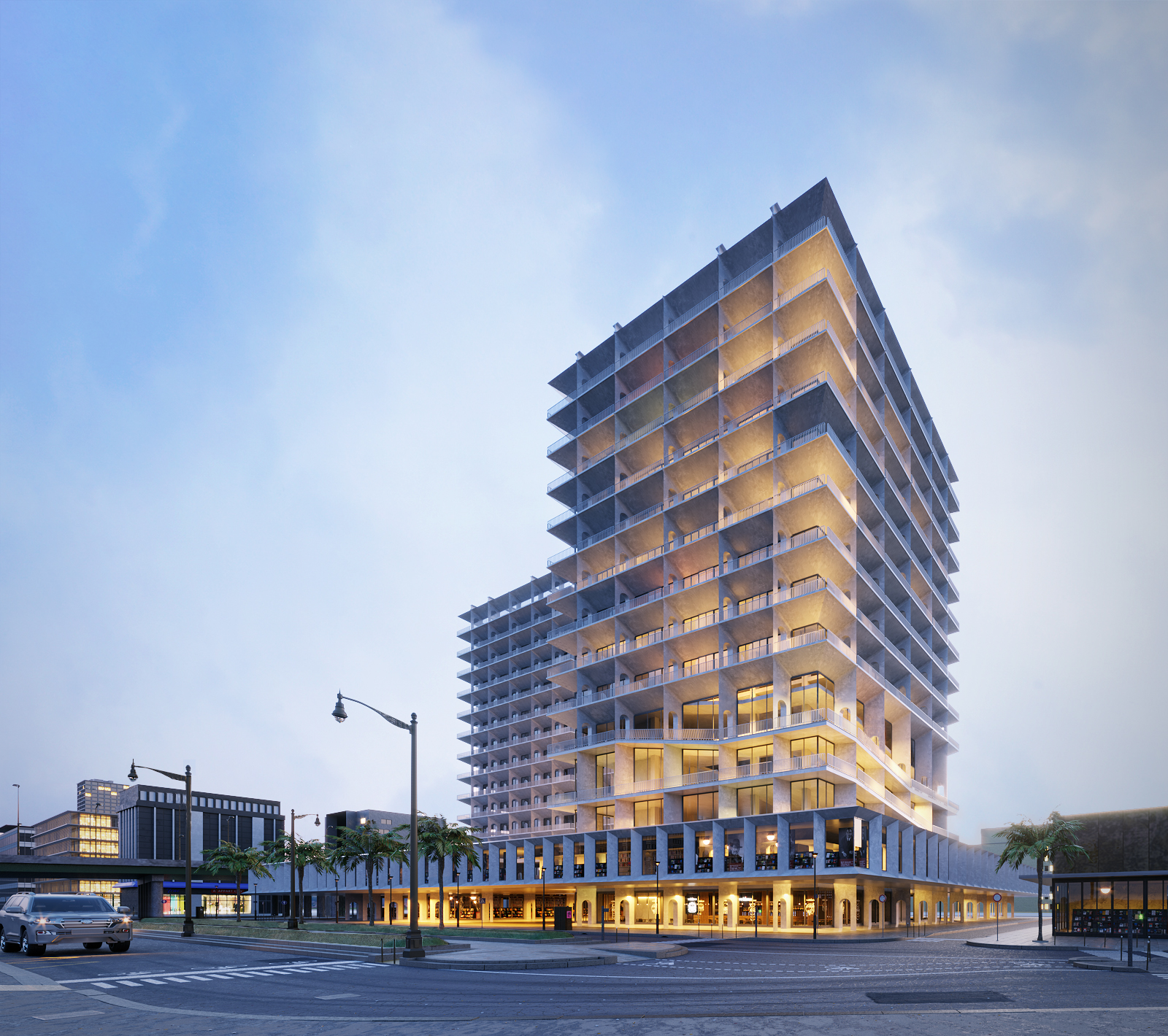 exterior rendering, view from Biscayne Blvd.