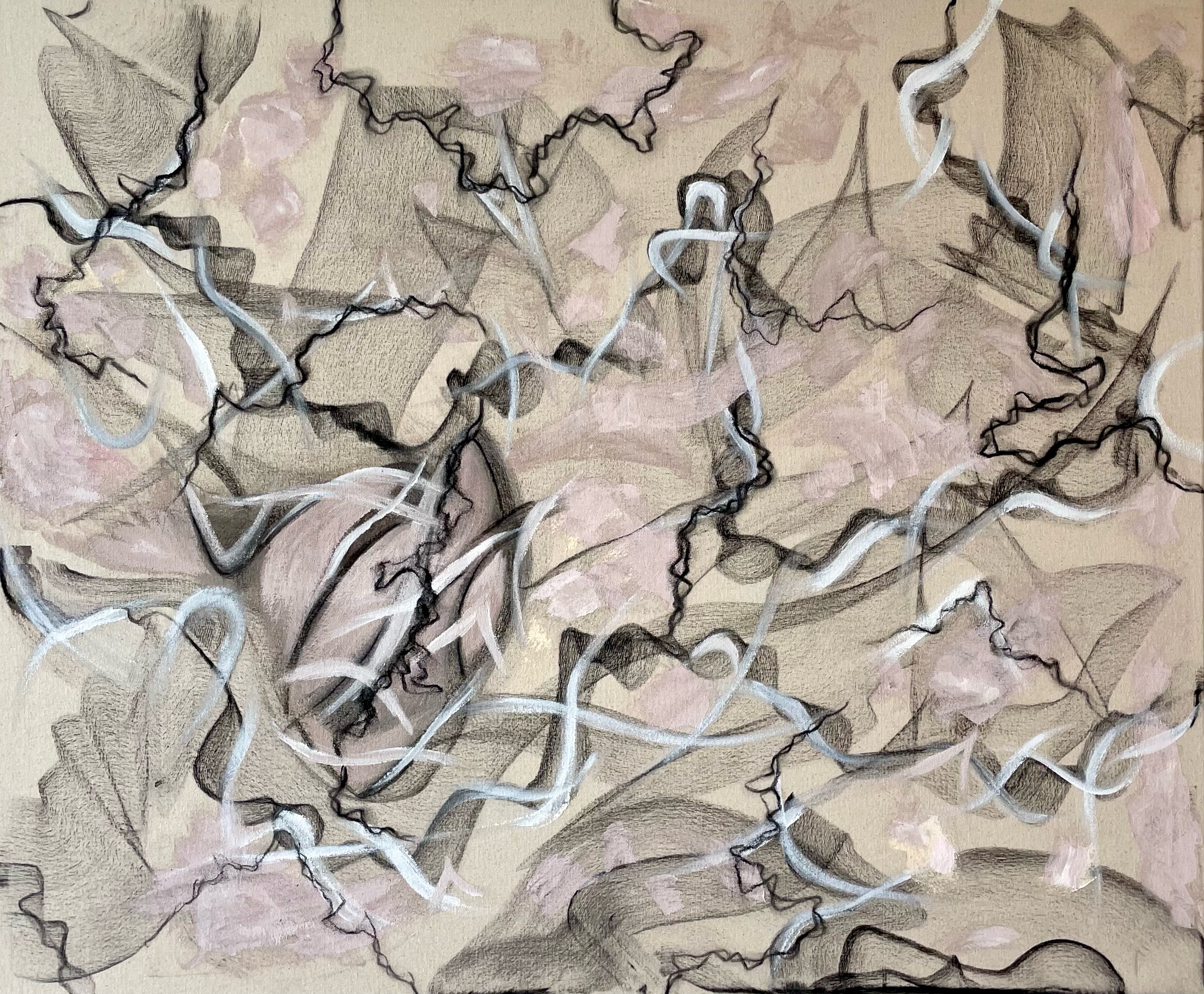 'caught in the web', 2022, 36x30in, acrylic and charcoal on canvas