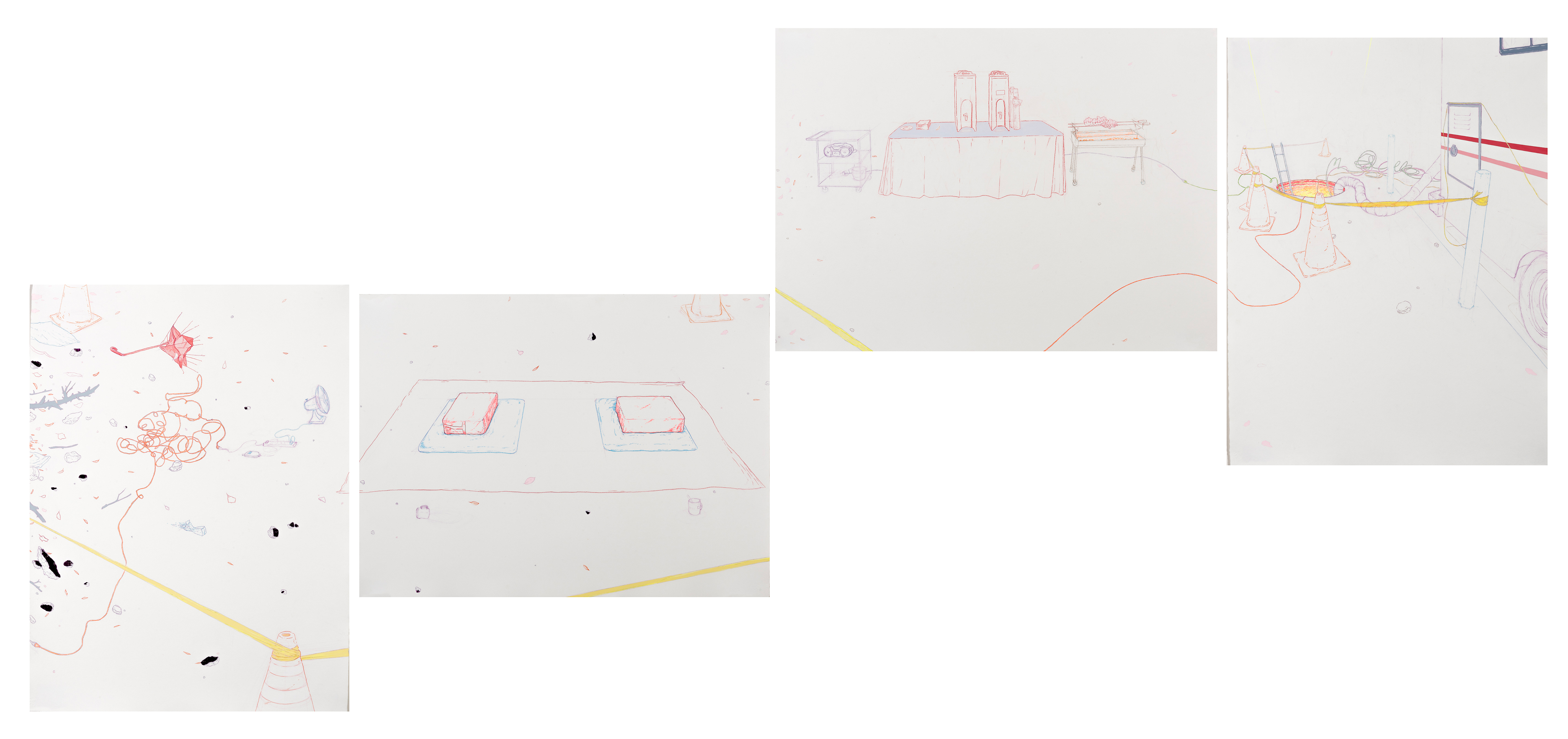 Questions about Nutrition, copying pencil, colored pencil, roll leaf foil on handmade paper, 50 x 120