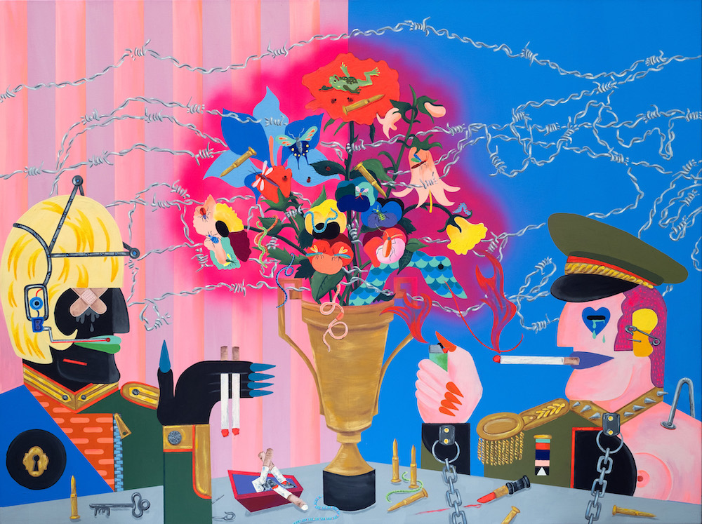 Timothy Siciliano, 'Le Déjeuner Avant La Détente (The Lunch Before the Detente)', 2024, Acrylic, flashe, Kremer pigments, spray paint on canvas, 36 x 48 in.