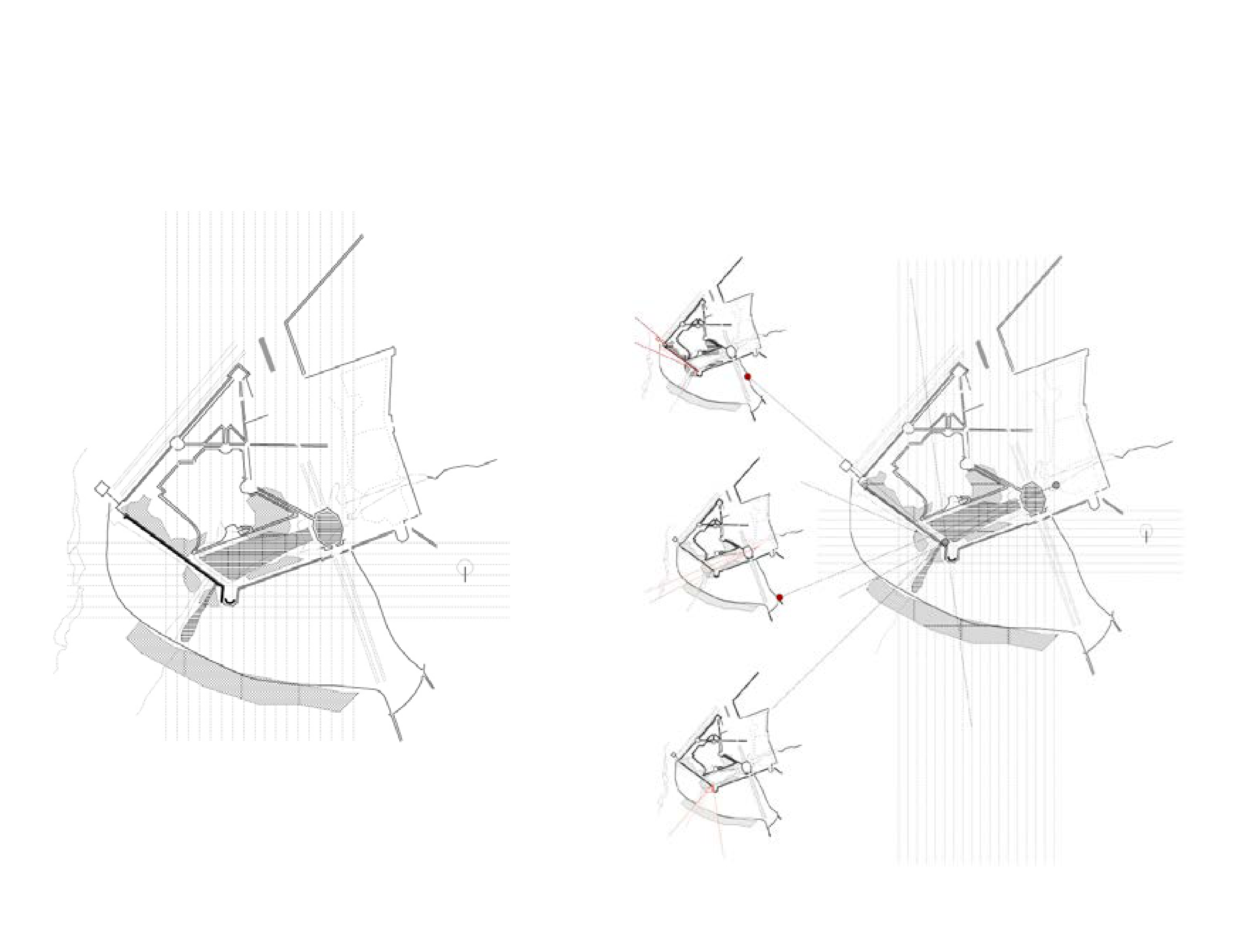 The 3 points of interest: 1) Along the ha-ha wall. 2) The borders and boundaries between the lake, path and ha-ha wall. 3) Entering the ha-ha wall.