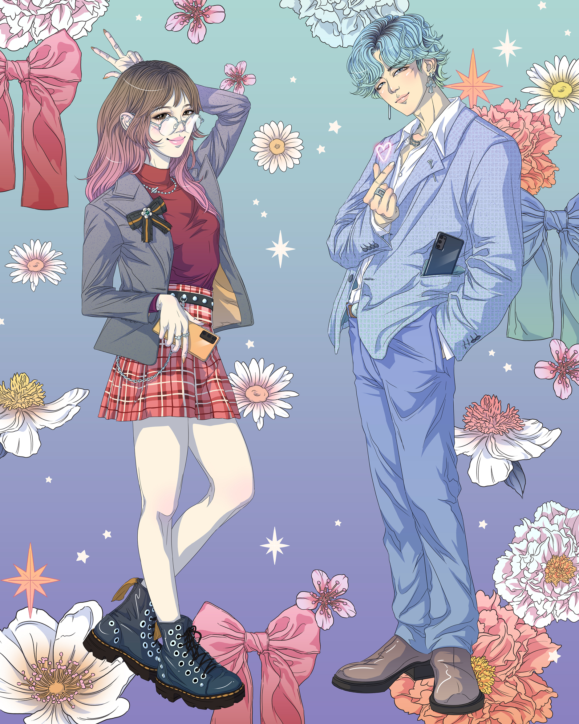 K-pop-inspired characters and decoration for a Stockmann x Samsumg campaign, 2020.