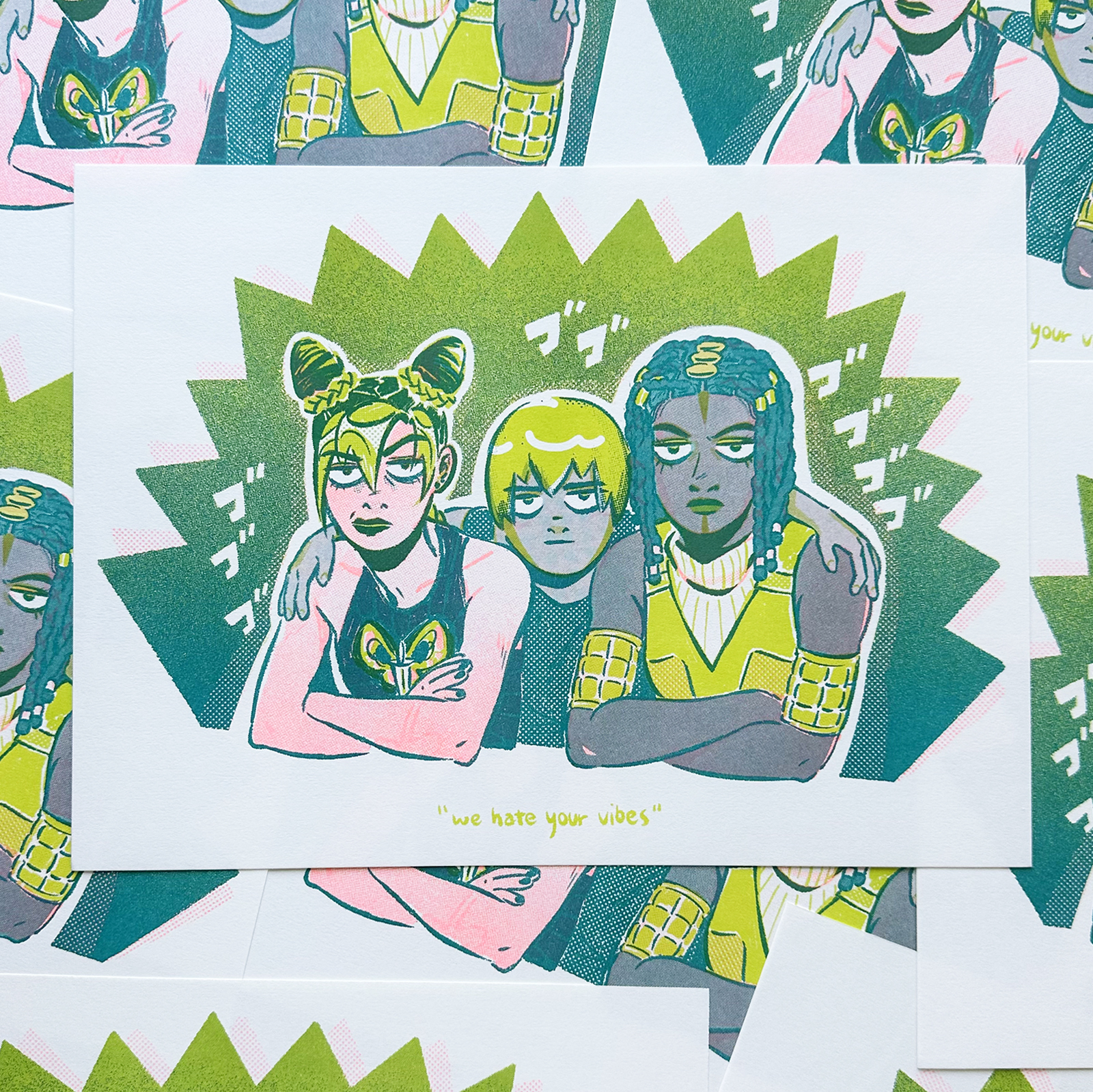 [stone ocean] printed at monster workshop with sakura, light lime, & light teal