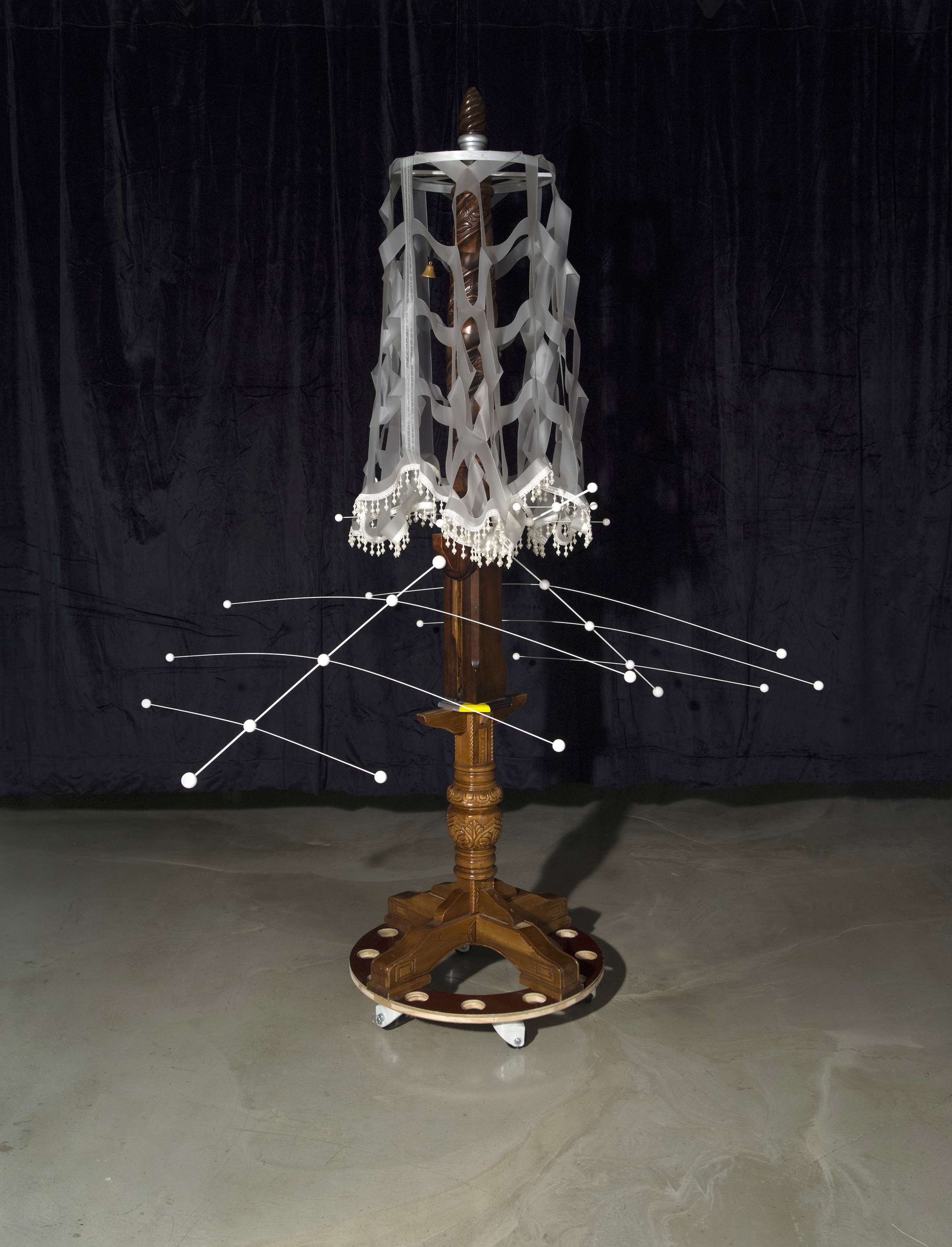 Skin_Layer / Collected objects, wood, marvel, lace, plastic vinyl, wheels, bell, 175*160*248(H)cm, 2022