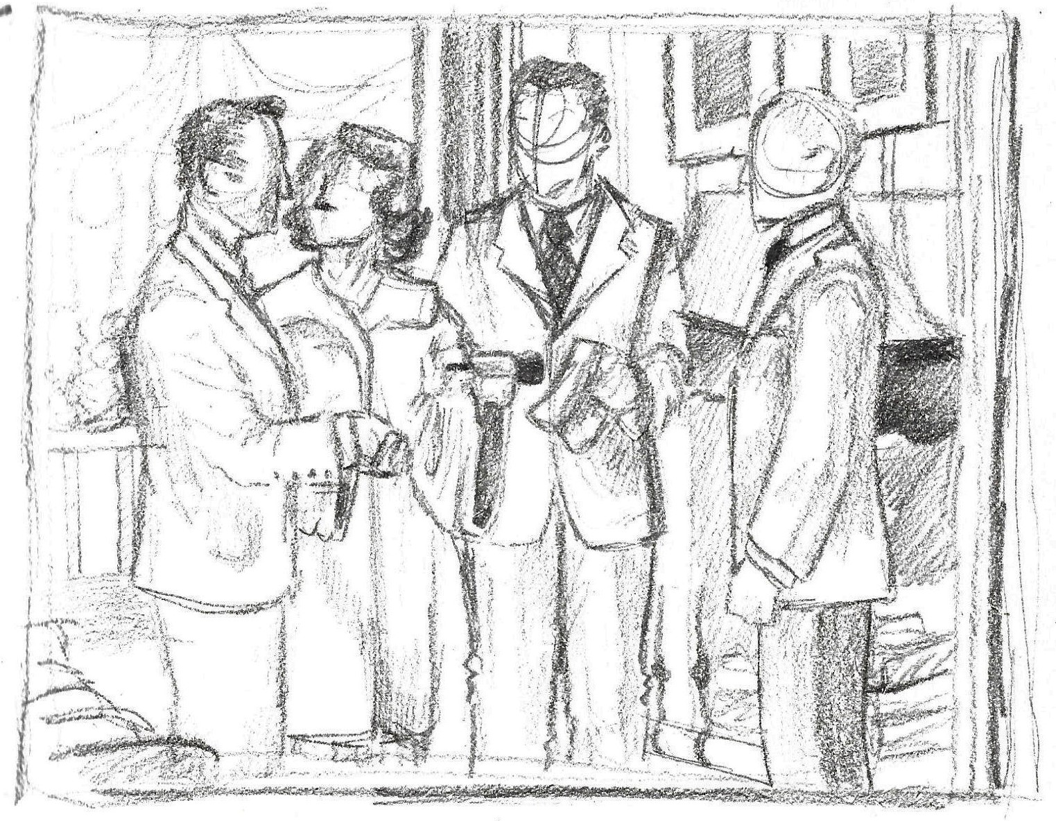 (my man godfrey) i enjoy how the shot gets wider for every additional person, paired with godfrey’s facial expressions its very comical. right until the end, irene is taking charge, grabbing the pipe from godfrey’s hand and holding his other as if she’s keeping him from bolting.