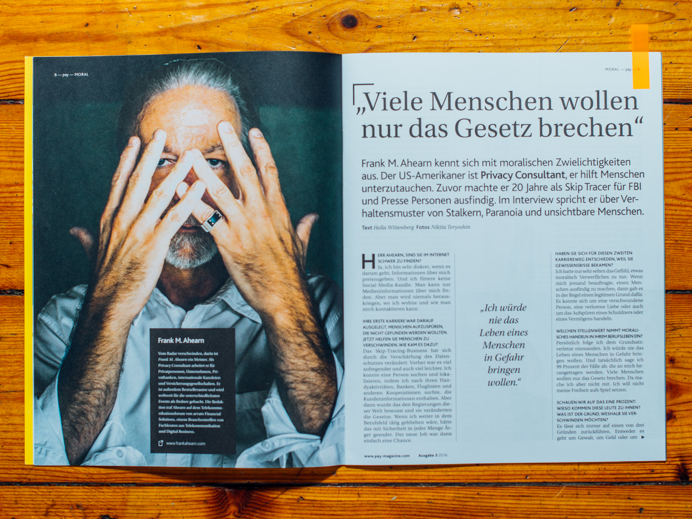 Pay Magazin / muehlhouse moers agency, Portrait von Frank M. Ahearn in Madrid. Herbst 2016