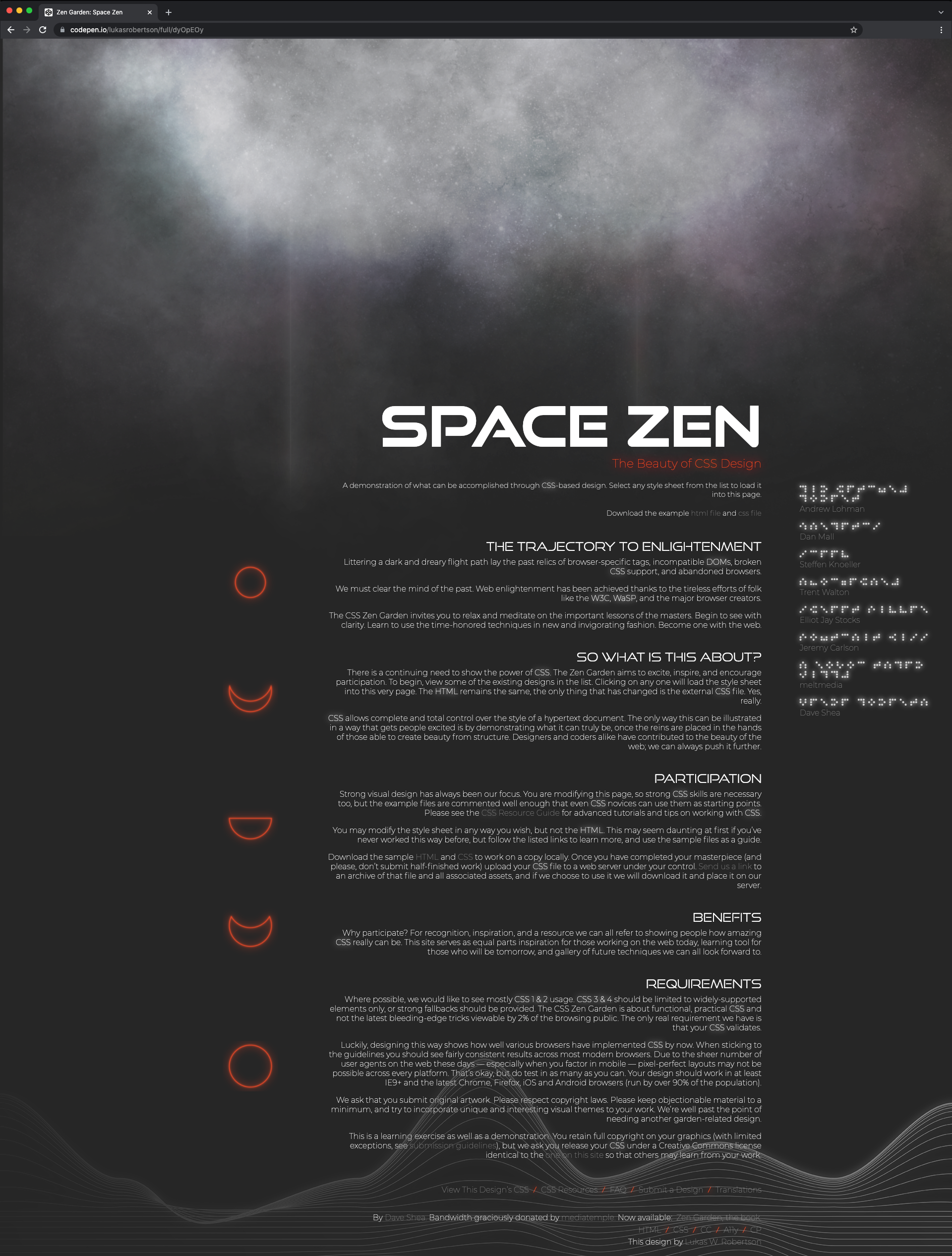 Css Space Zen Garden Lukas W Robertson