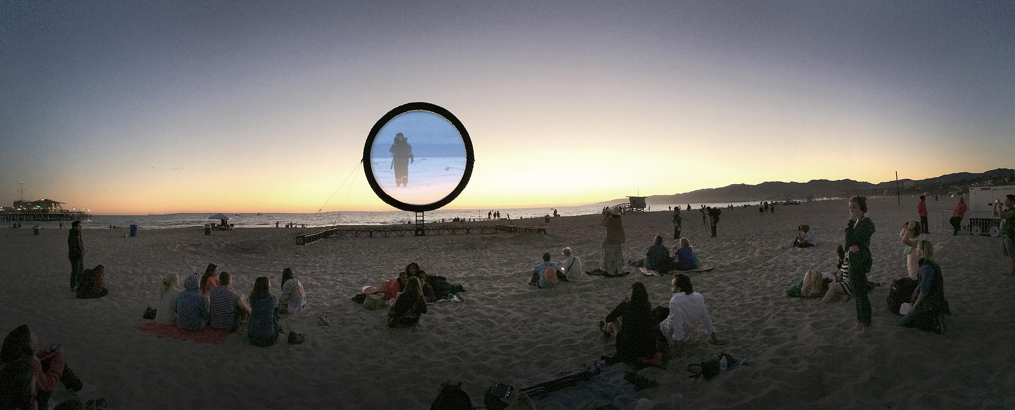 CircumSolar, Migration 1, 2013. Single-channel video installation. 26:20 min. Installation view at 2013 Glow Arts Event in Santa Monica, California.